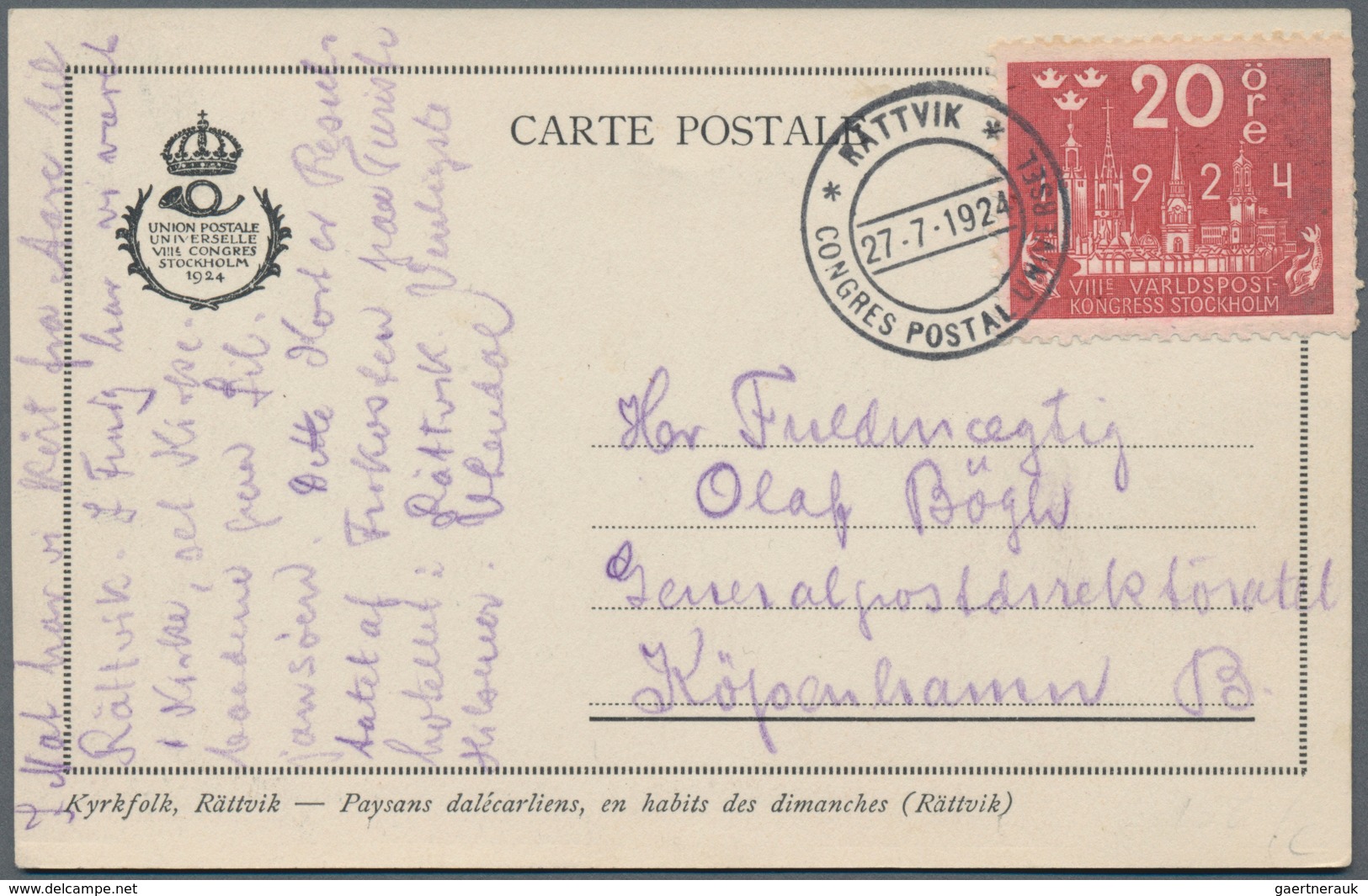 Thematik: UPU / United Postal Union: 1924, UPU CONGRESS 55 Special Cancellations Sweden On Cards Inc - U.P.U.