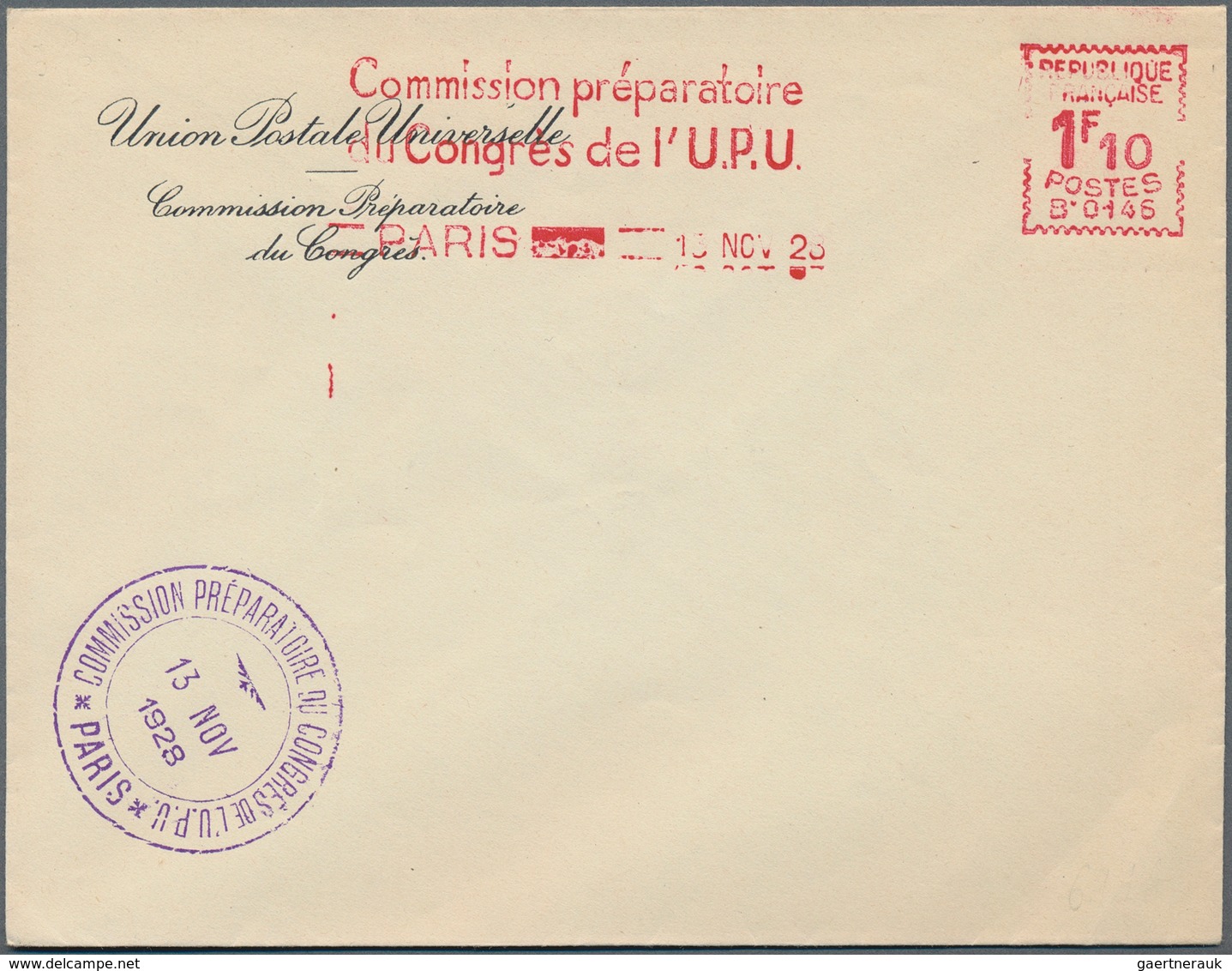 Thematik: UPU / United Postal Union: 1928, "Commission Preparatoire Du Congres De L' U.P.U. 1928", F - U.P.U.