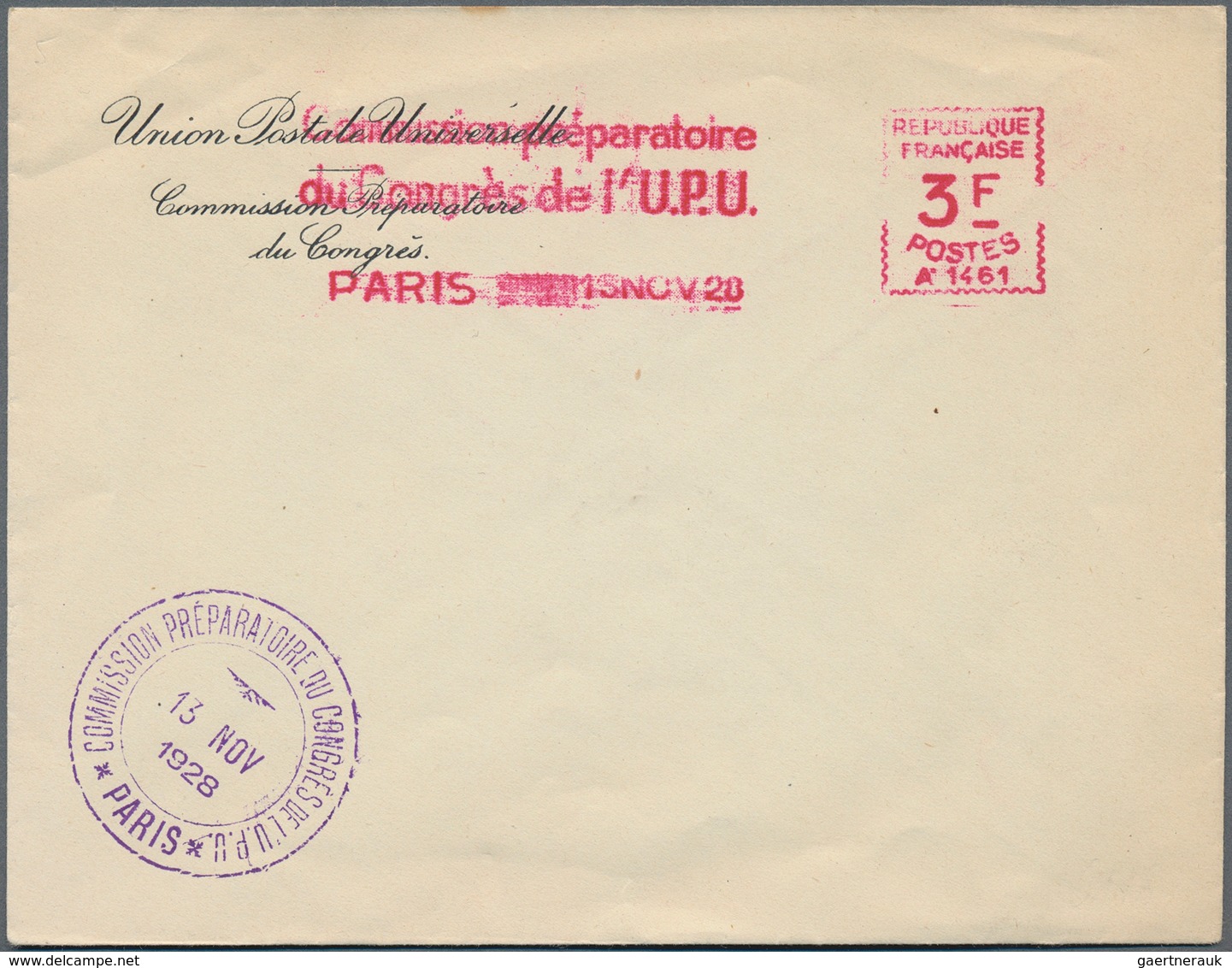 Thematik: UPU / United Postal Union: 1928, "Commission Preparatoire Du Congres De L' U.P.U. 1928", F - U.P.U.