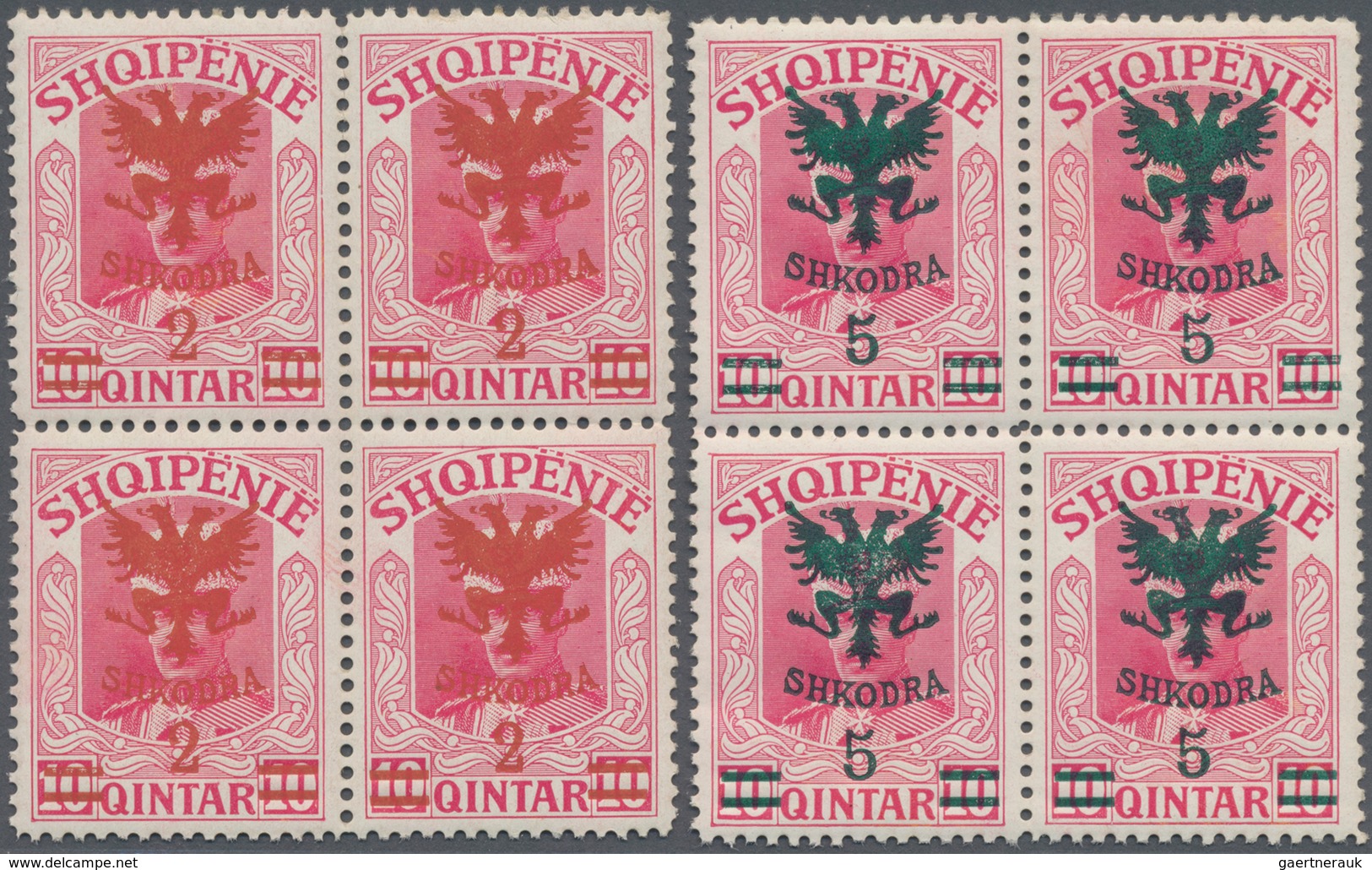 Albanien: 1920, Prince William Of Wied Seven Different Definitives With Coloured Opt. ‚SHKODRA‘ (+ S - Albania