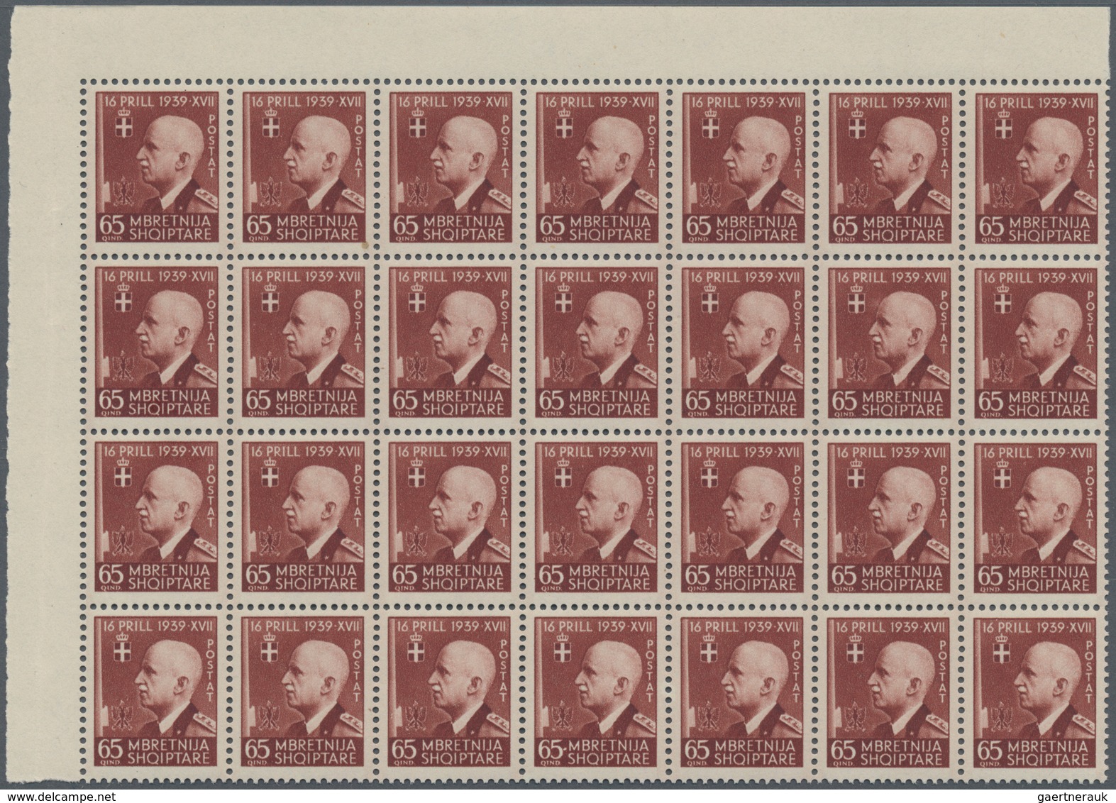 Albanien: 1942, King Victor Emanuel III. 65q. Dark Red-brown In A Lot With About 230 Stamps Mostly I - Albanië