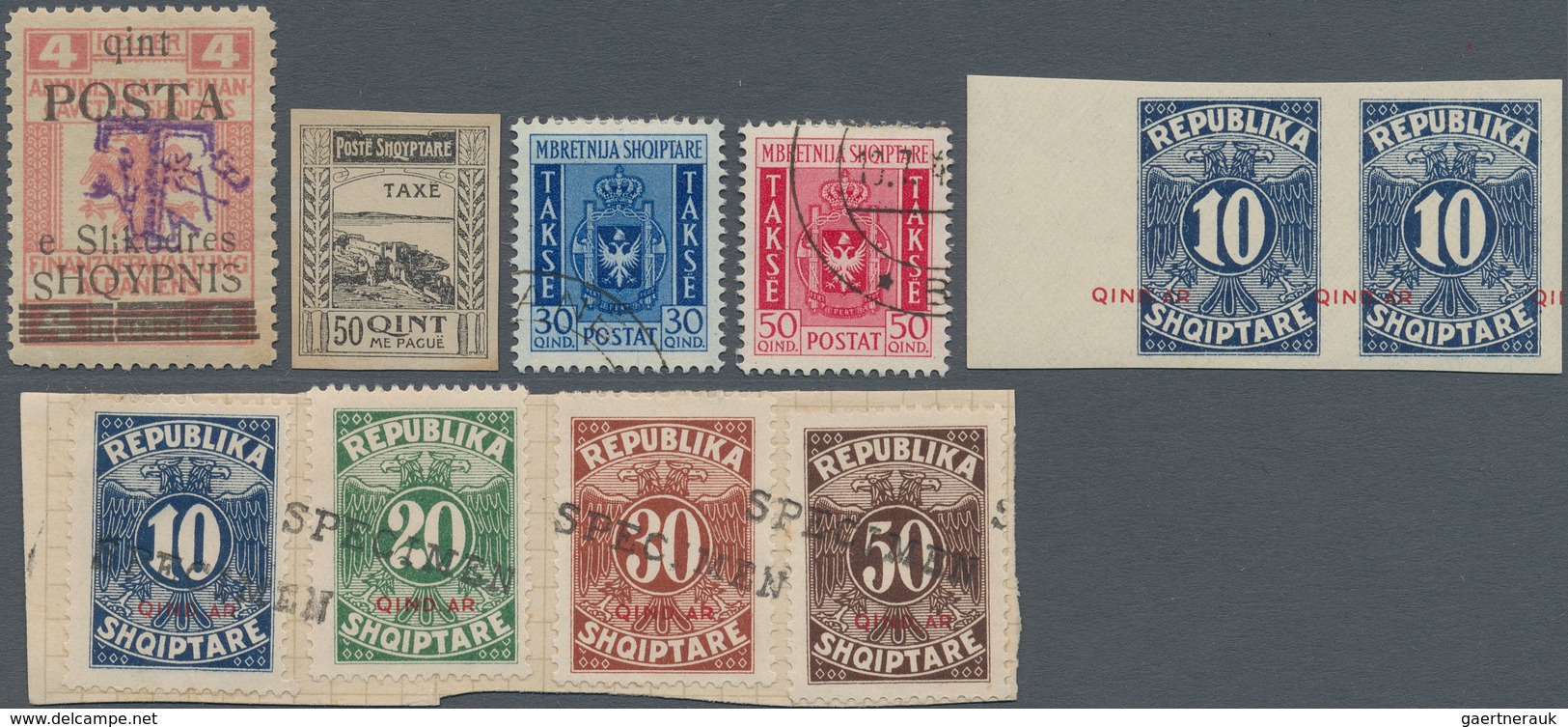 Albanien - Portomarken: 1919/1940, Mint And Used Assortment On Retail Cards Incl. 1919 Variety "shif - Albanie