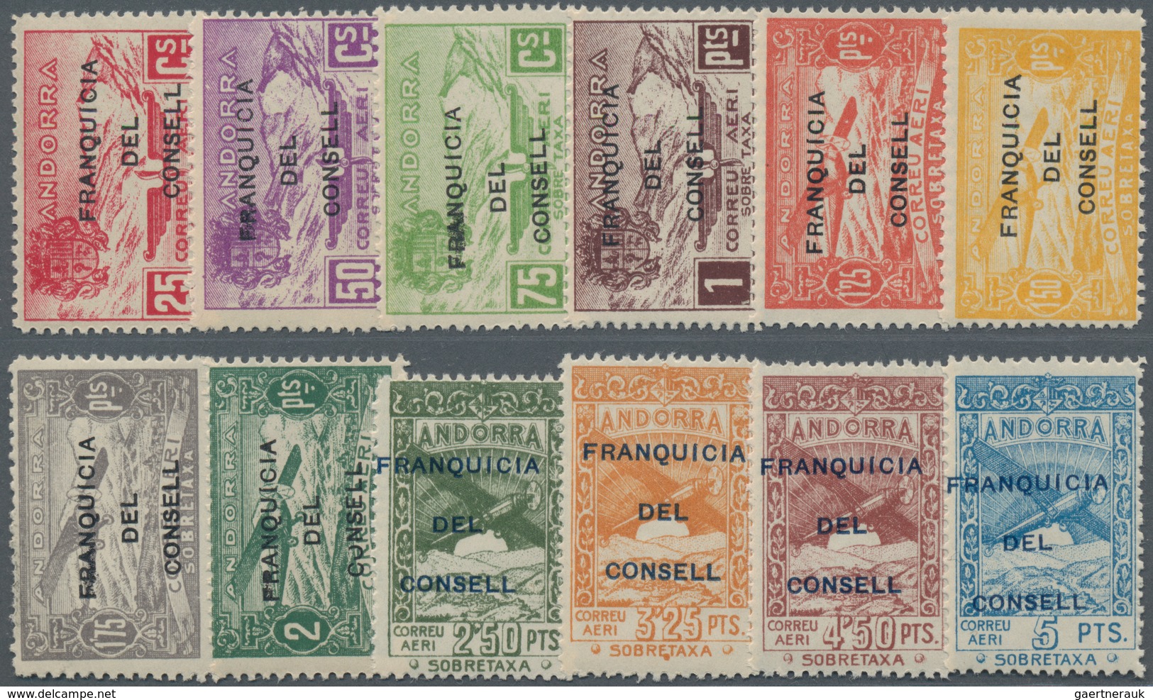 Andorra - Spanische Post: 1932, Not Issued Airmail Set Of 12 With Opt. 'FRANQUICIA DEL CONSELL' In A - Otros & Sin Clasificación