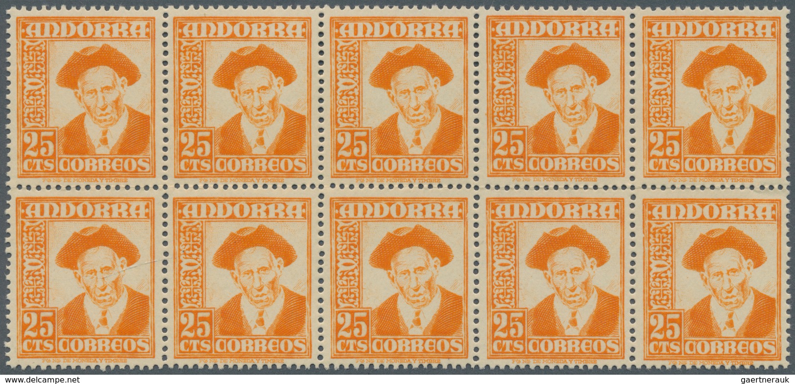 Andorra - Spanische Post: 1953, Councilman 25c. Orange-yellow In A Lot With About 1.000 (!) Stamps M - Sonstige & Ohne Zuordnung