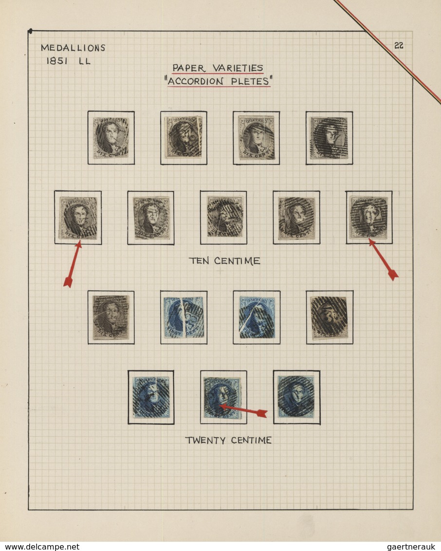 Belgien: 1851/1854, 10c. Brown (11) And 20c. Blue (5), Group Of 16 Used Stamps With Distinctive Pre- - Collections