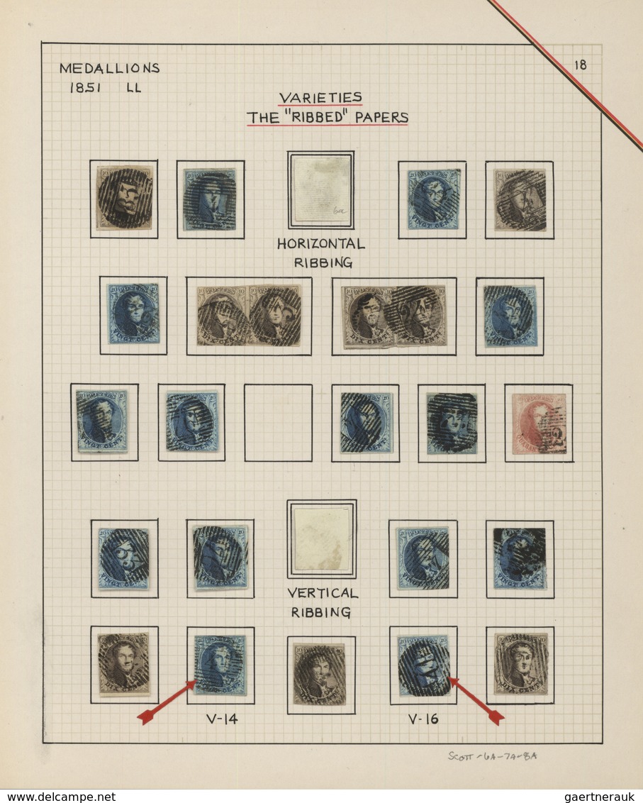 Belgien: 1851/1854, Ribbed Paper, 10c. To 40c., Study Of 24 Used Stamps Incl. Two Pairs, Mainly Good - Collections