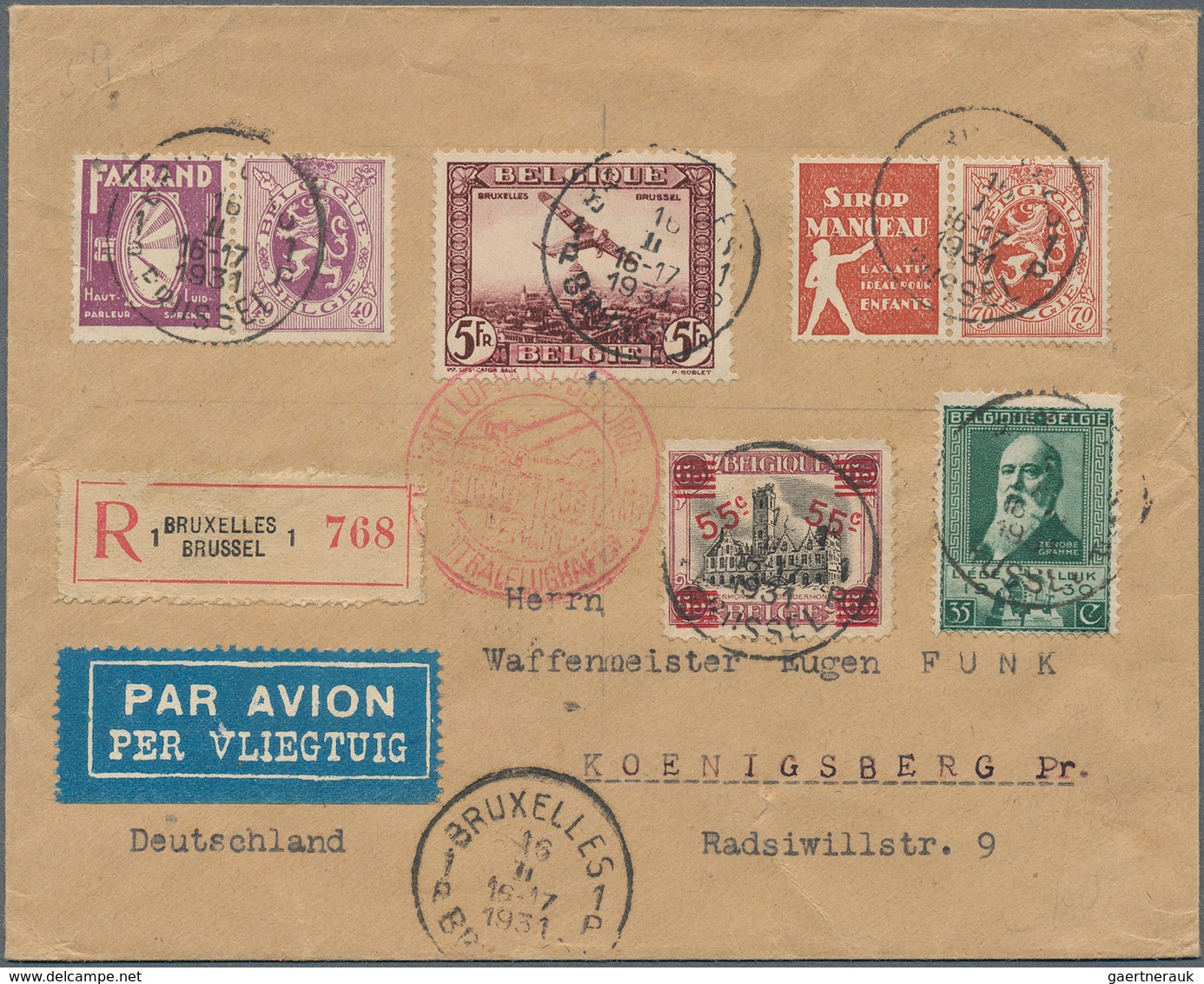 Belgien: 1856/1937, Group Of Ten Covers/cards, Incl. Uprated Stationeries, Registered And Airmail, S - Verzamelingen