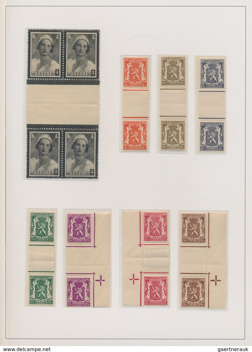 Belgien: 1935/1942, GUTTER PAIRS, Mint Collection Of 27 Vertical Gutter Pairs From Unsevered Sheets, - Verzamelingen