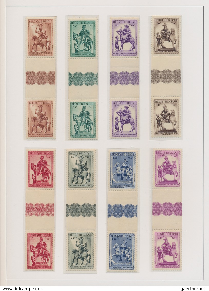 Belgien: 1935/1942, GUTTER PAIRS, Mint Collection Of 27 Vertical Gutter Pairs From Unsevered Sheets, - Colecciones