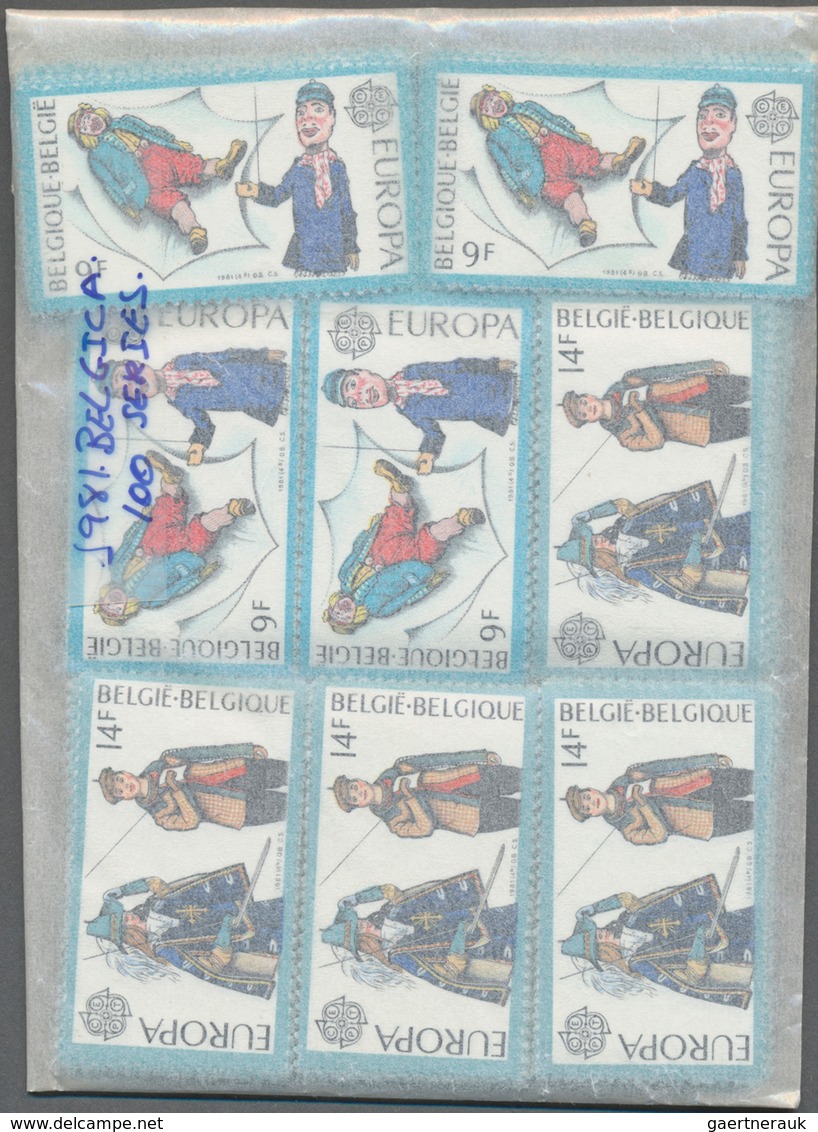 Belgien: 1957/1992 (/ca.), Stock Of The Europa Issues In A Box, Plenty Of MNH Sets Mostly Per Year I - Sammlungen