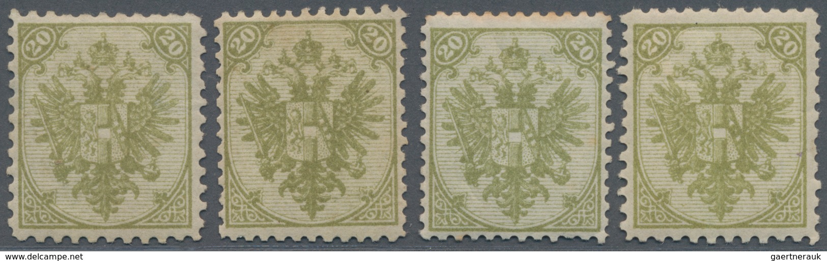 Bosnien Und Herzegowina: 1879/1899, Definitives "Double Eagle", 20kr. Olive-green, Specialised Assor - Bosnia And Herzegovina