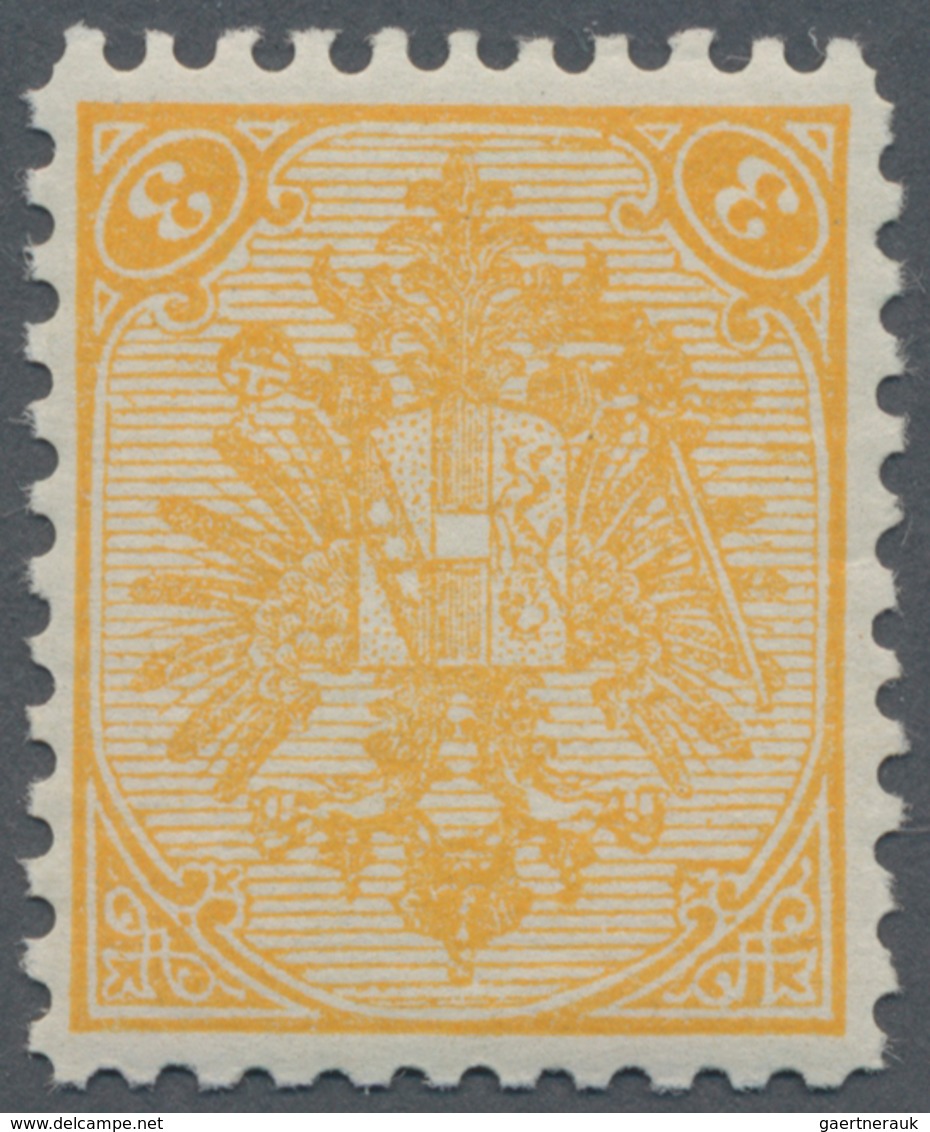 Bosnien Und Herzegowina: 1900, Definitives "Double Eagle", 3h. Yellow, Specialised Assortment Of 15 - Bosnië En Herzegovina
