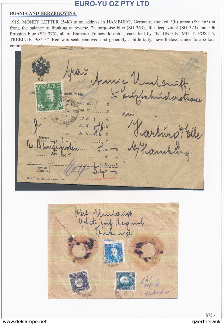 Bosnien Und Herzegowina: 1906/1918, Collection Of 26 Commercial Covers On Written Up Album Pages, In - Bosnia Herzegovina