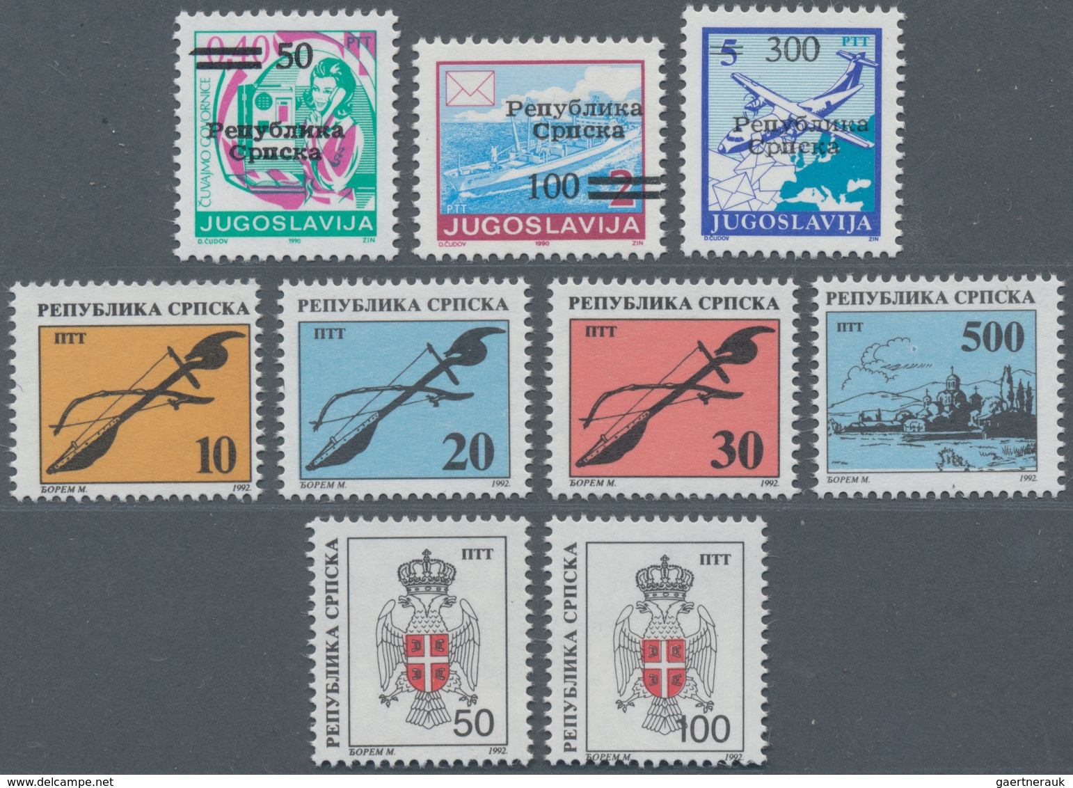 Bosnien Und Herzegowina - Serbische Republik: 1992/1993, Accumulation With Nine Different Stamps Inc - Bosnie-Herzegovine