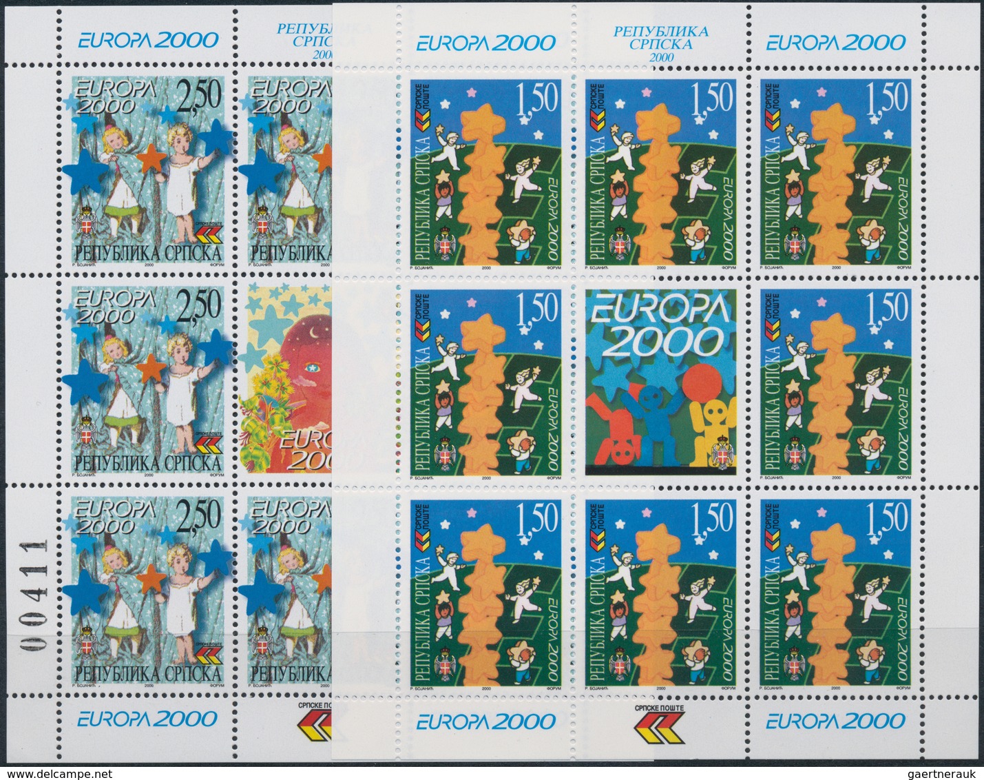 Bosnien Und Herzegowina - Serbische Republik: 2000, Europa, Both Issues In Little Sheets Of 8 Stamps - Bosnien-Herzegowina