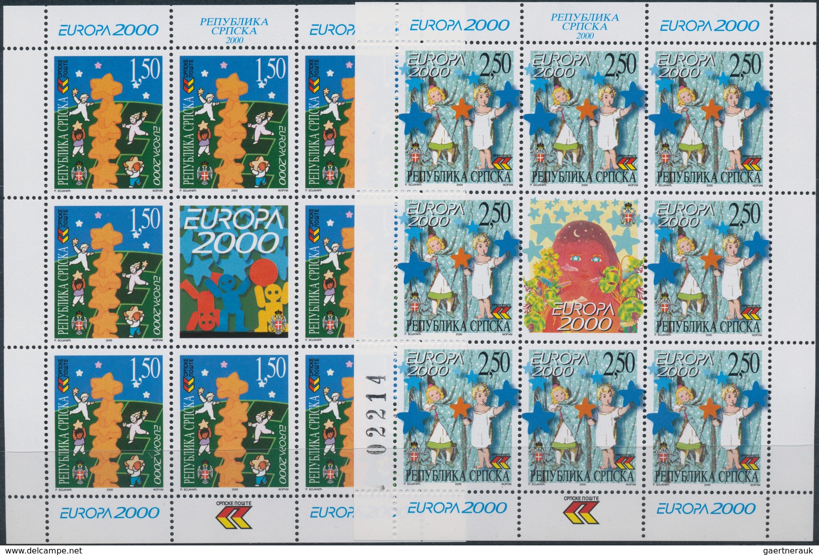 Bosnien Und Herzegowina - Serbische Republik: 2000, Europa, Both Issues In Little Sheets Of 8 Stamps - Bosnien-Herzegowina