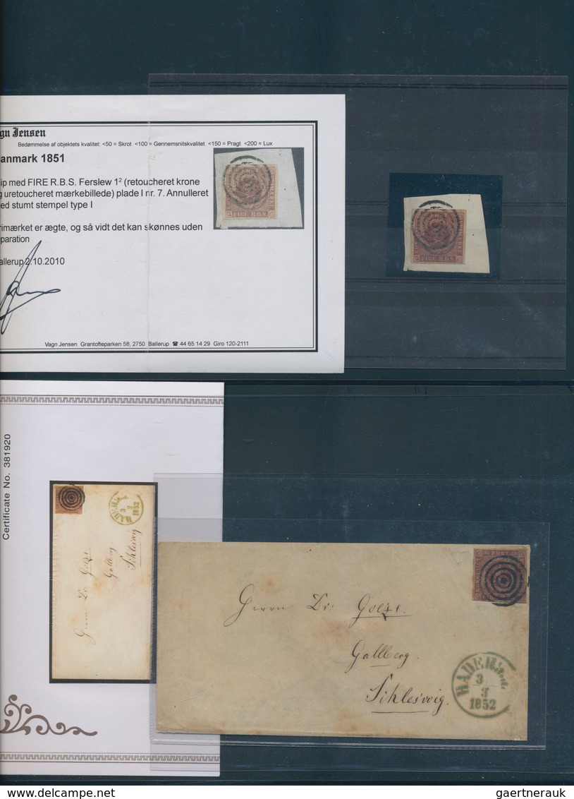 Dänemark: 1851-54 The 4 R.B.S. Brown: Collection Of 36 Stamps And 6 Covers From Various Printings By - Briefe U. Dokumente