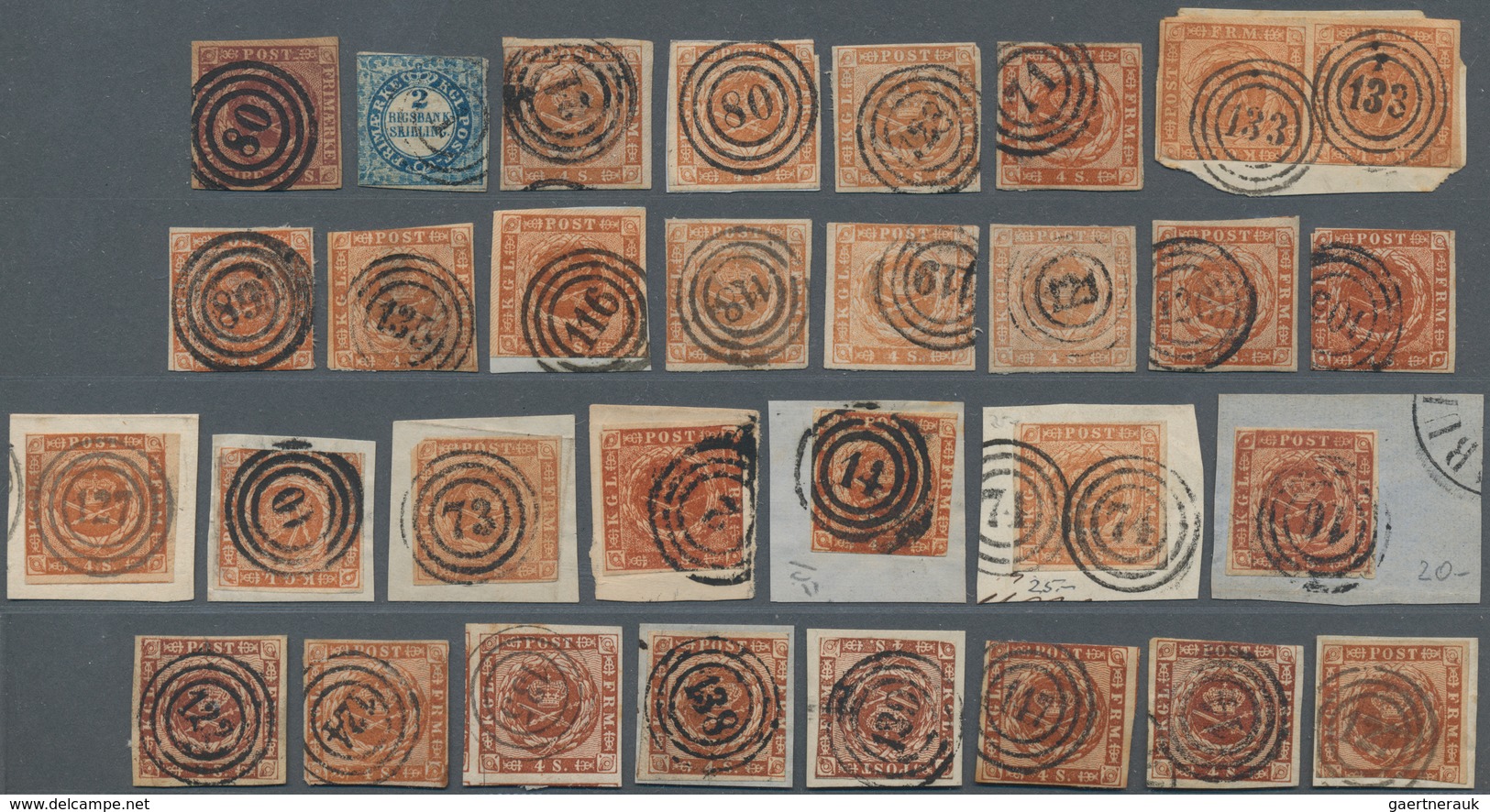 Dänemark: 1851-63, Collection Of 57 Used Stamps Cancelled By Various Numerals, With One 4 R.B.S., Al - Lettres & Documents