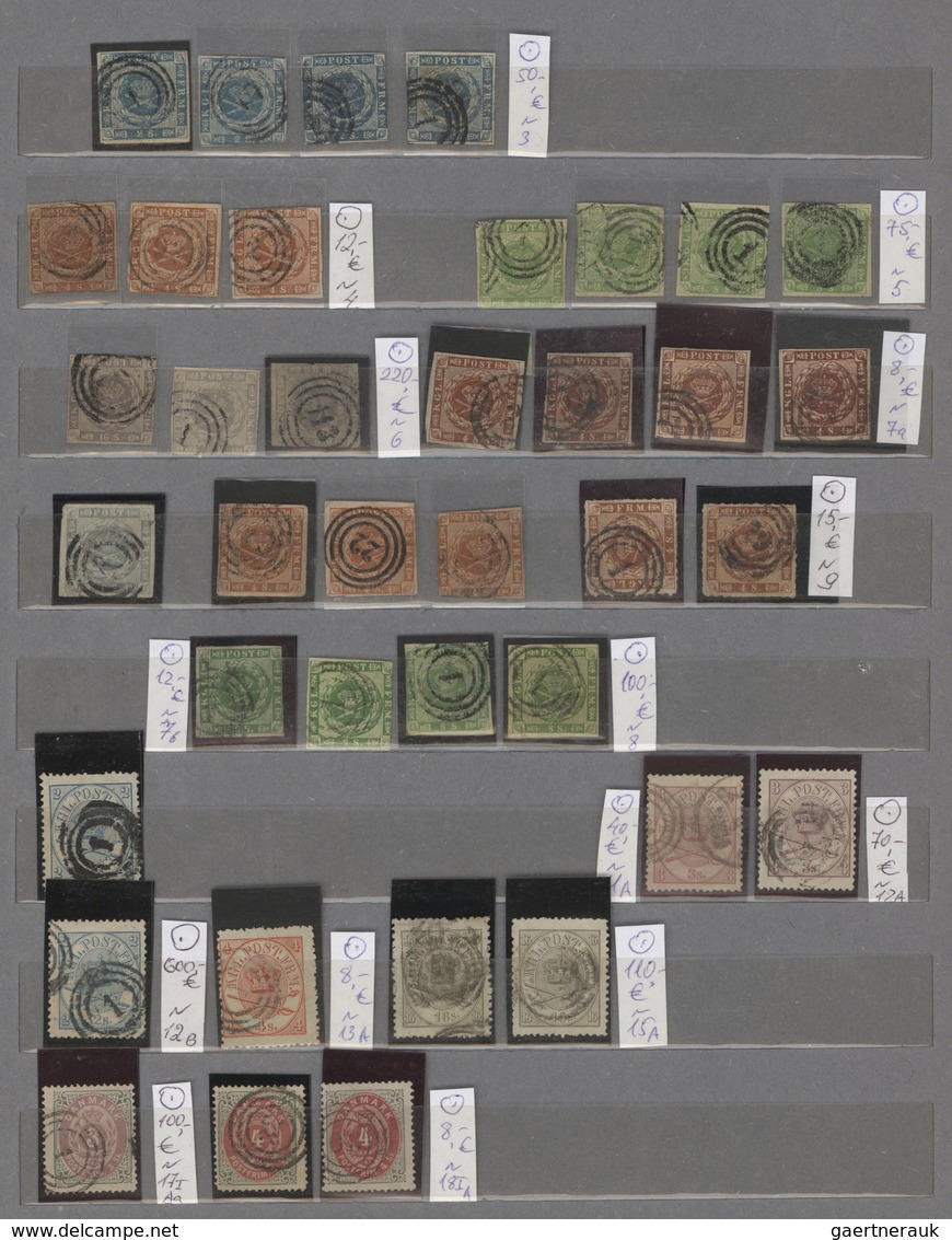 Dänemark: 1854-1900, Collection Starting Imperf Issues Showing Color Shades, Perf Varieties, Inverte - Brieven En Documenten