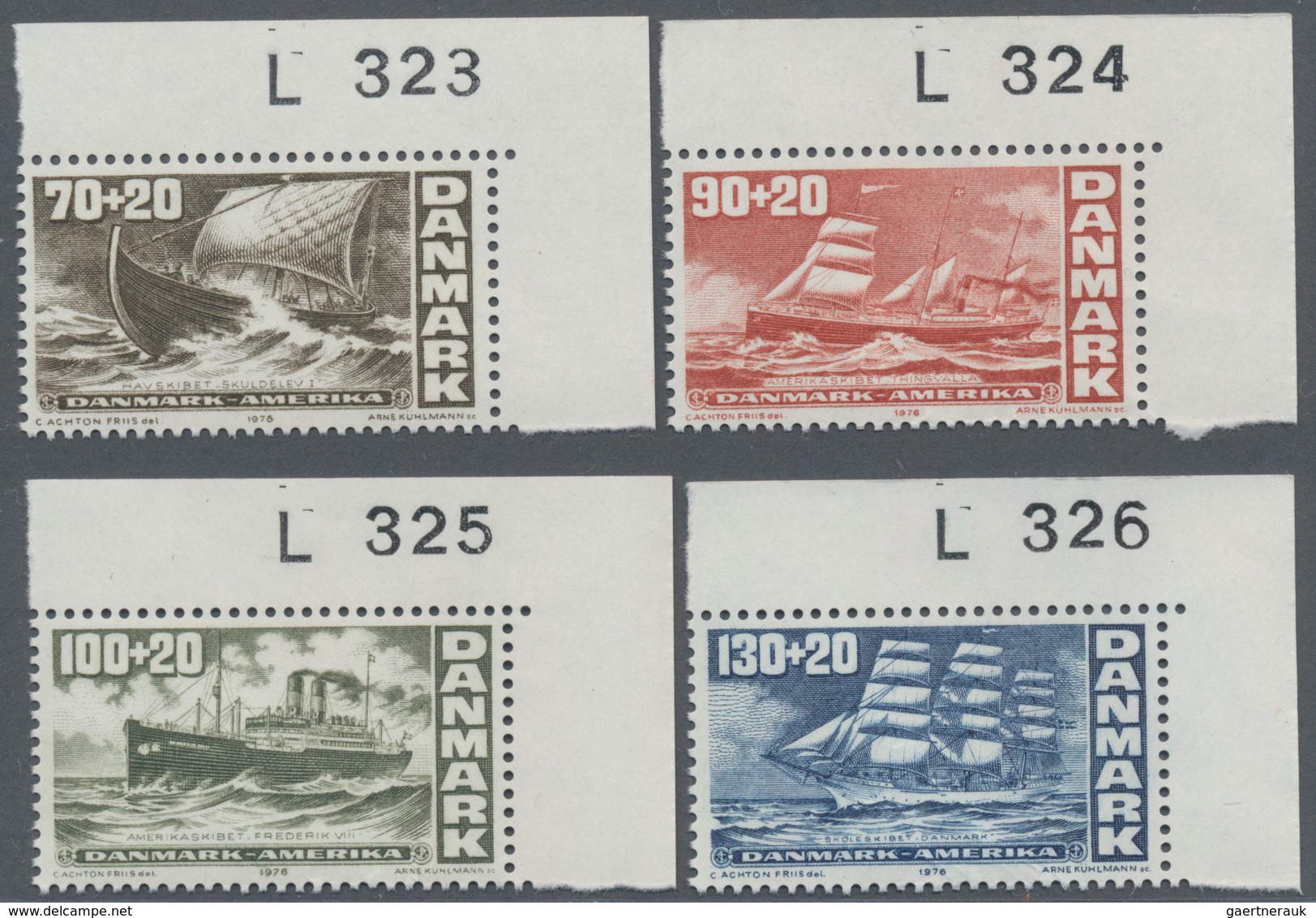 Dänemark: 1976, 200 Years Independence Of USA ‚ships‘ Complete Set Of Four In A Lot With 200 Sets Mo - Covers & Documents