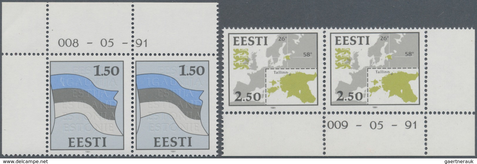 Estland: 1991, National Symbols Definitive Issue 1.50r. ‚Flag Of Estonia‘ And 2.50r. ‚Maps Of Estoni - Estonie