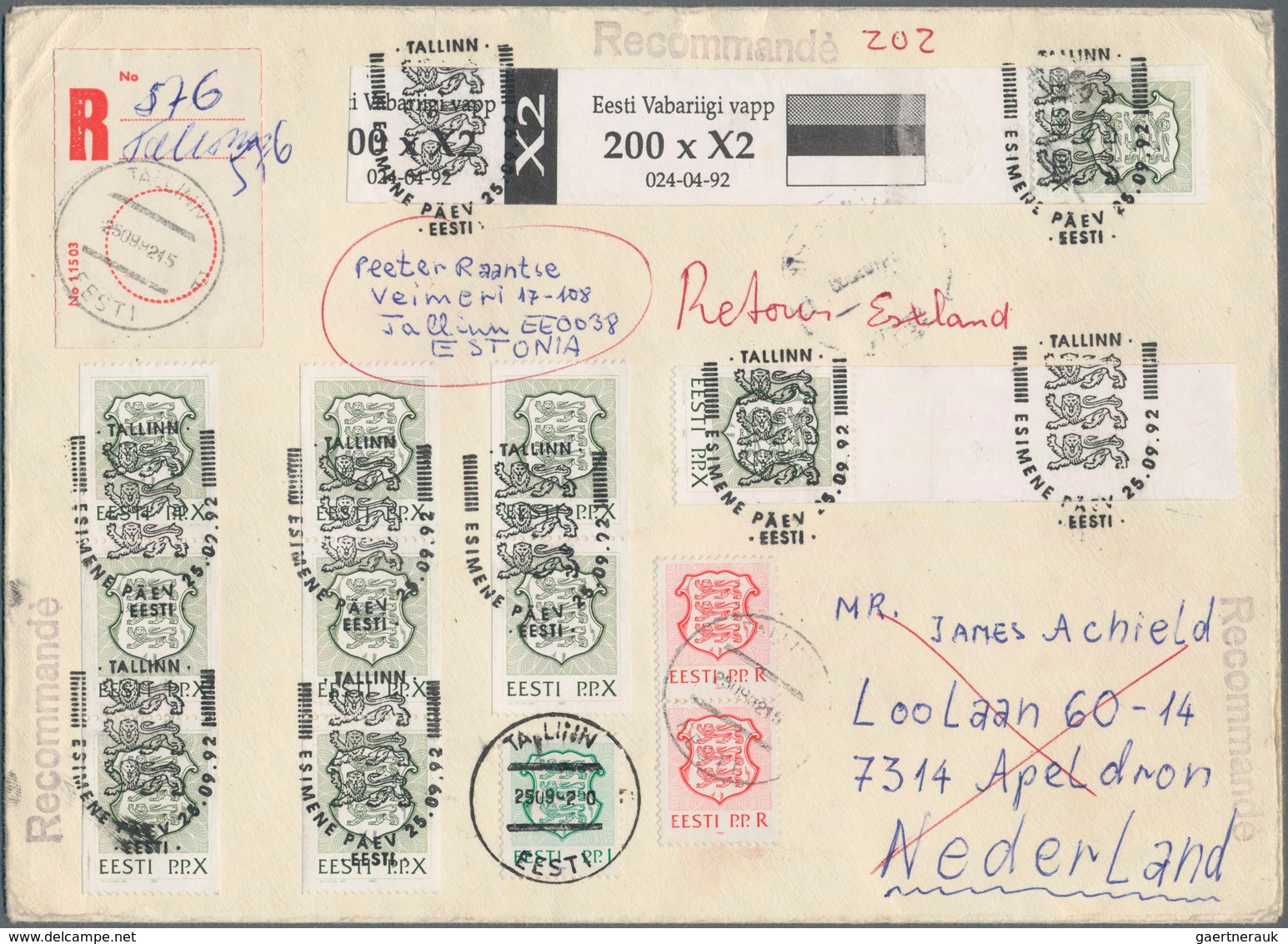 Estland: 1991/2007 (ca.), ca. 400 covers, cards and postal stationeries in a thick folder, and a dup