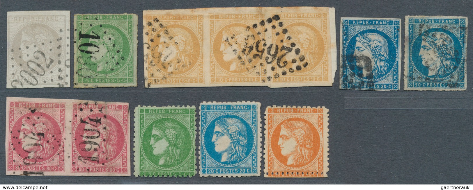 Frankreich: 1870/1871, BORDEAUX ISSUE, Group Of Twelve Stamps, Varied Condition, Incl. 4c. Grey Repo - Verzamelingen