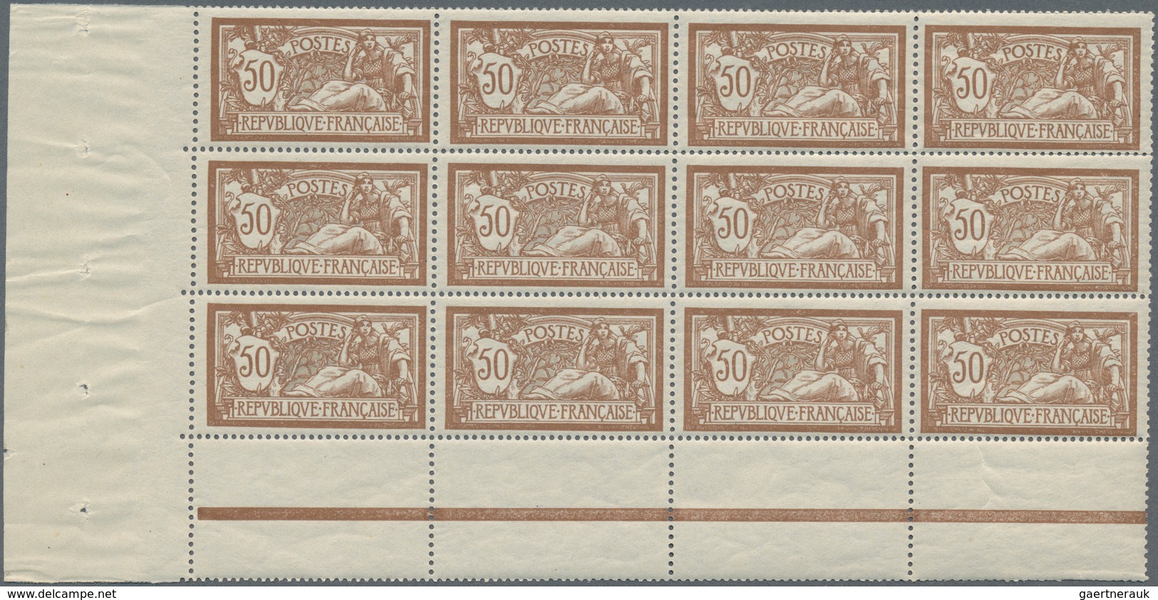 Frankreich: 1900, Merson 50c. Brown/grey, Lot Of 20 Stamps Within Multiples, Mint Never Hinged. Maur - Verzamelingen