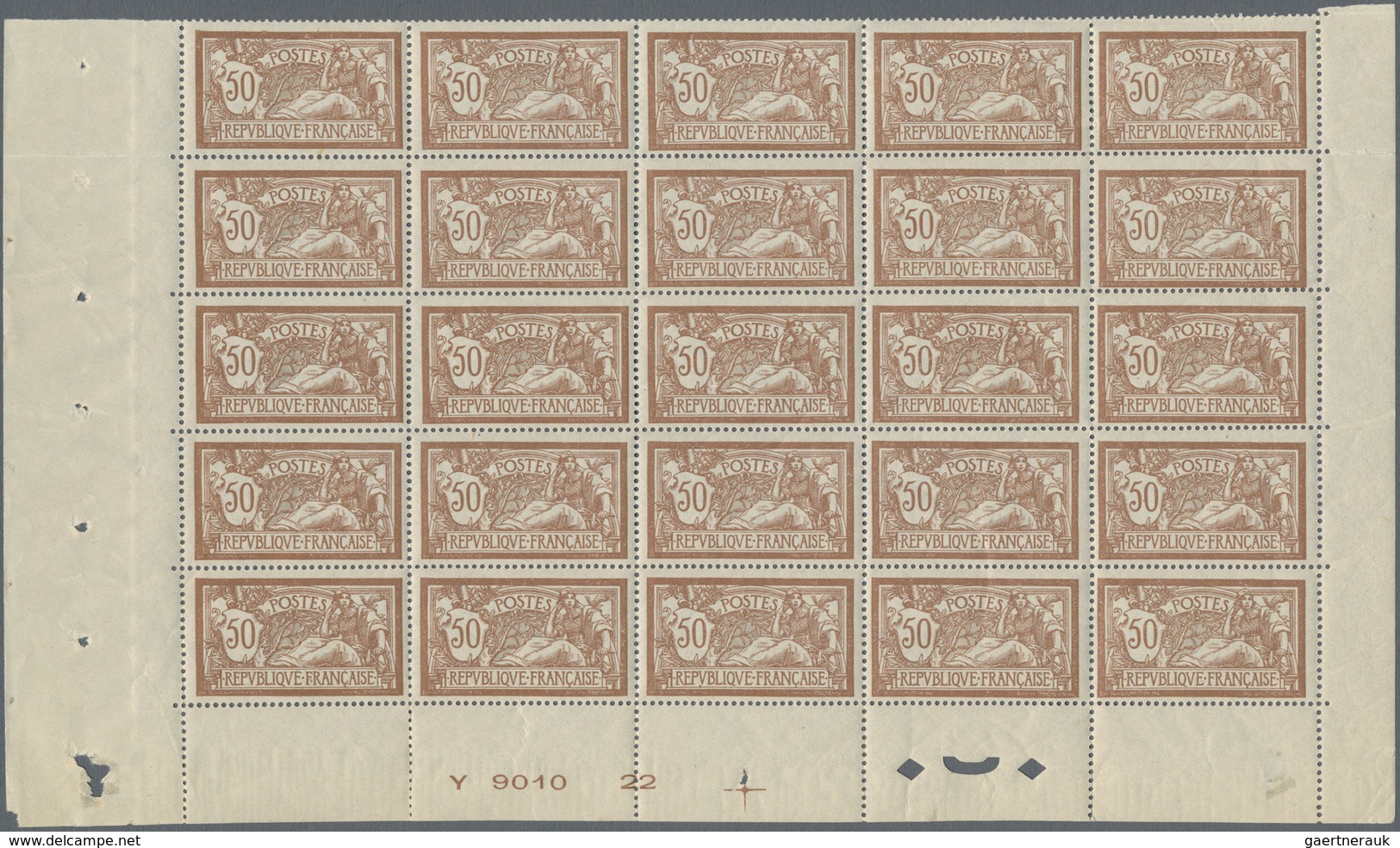Frankreich: 1900, Merson 50c. Brown/grey, Pane Of 25 Stamps, Mint Never Hinged. Maury No. 120 (25), - Colecciones Completas