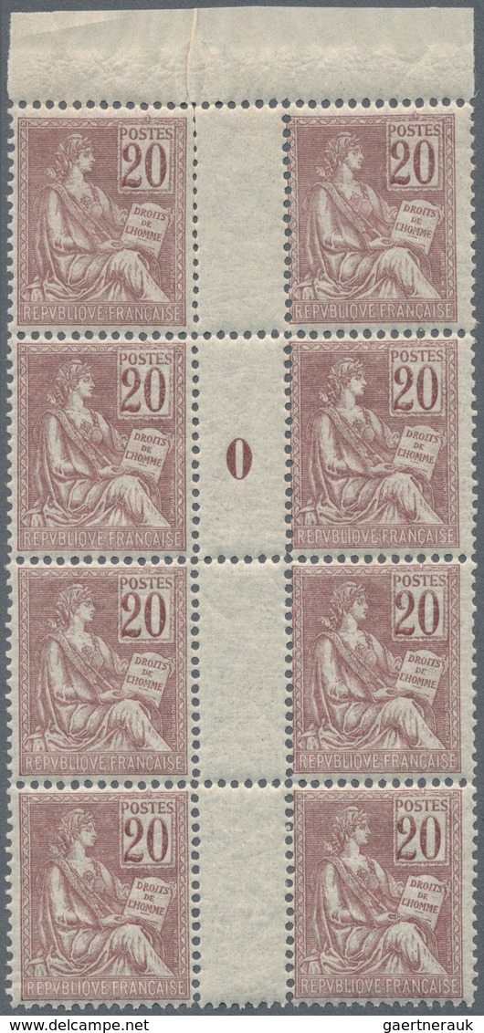 Frankreich: 1900, Mouchon 20c. Brown-lilac, Lot Of 46 Stamps Within Multiples Incl. Gutter Pairs And - Sammlungen