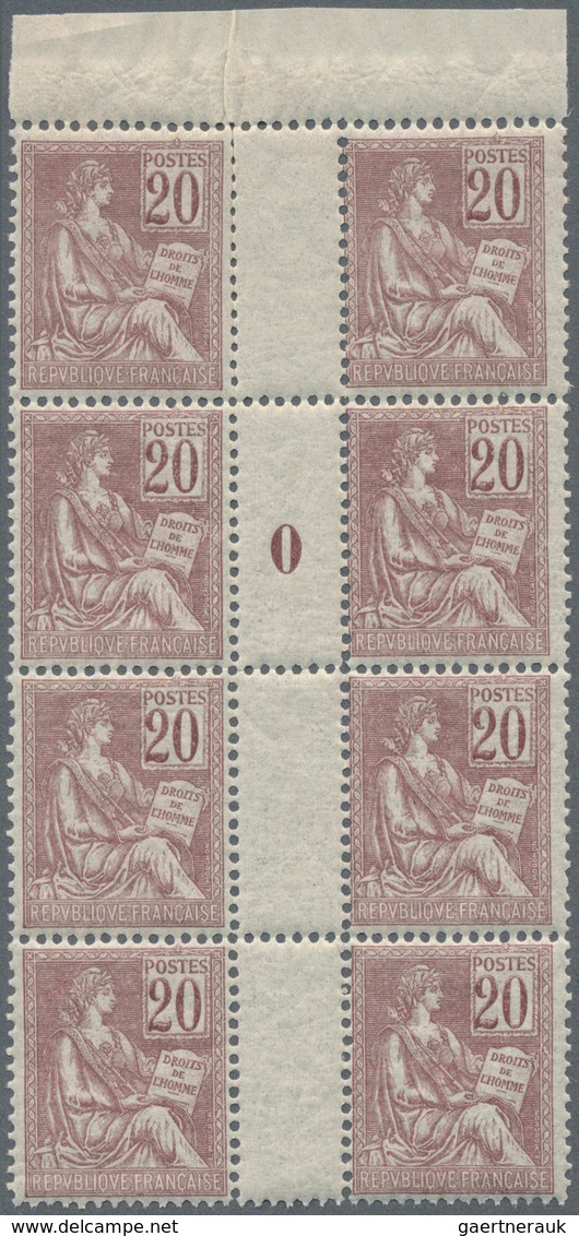 Frankreich: 1900, Mouchon 20c. Brown-lilac, Lot Of 46 Stamps Within Multiples Incl. Gutter Pairs And - Verzamelingen