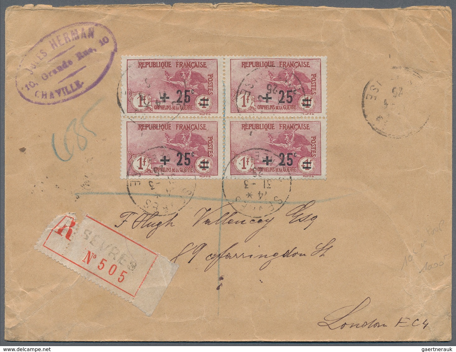 Frankreich: 1900/1960, absolutely awesome collection of blocks of four on entires bearing 450 envelo