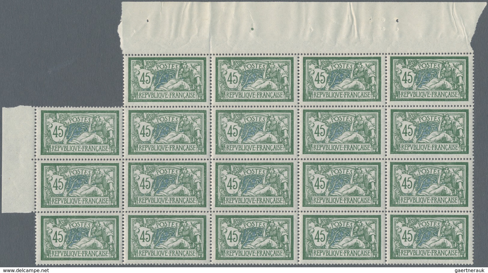 Frankreich: 1906, Merson 45c. Green/blue, Lot Of 67 Stamps Within Multiples, Mint Never Hinged. Maur - Collections