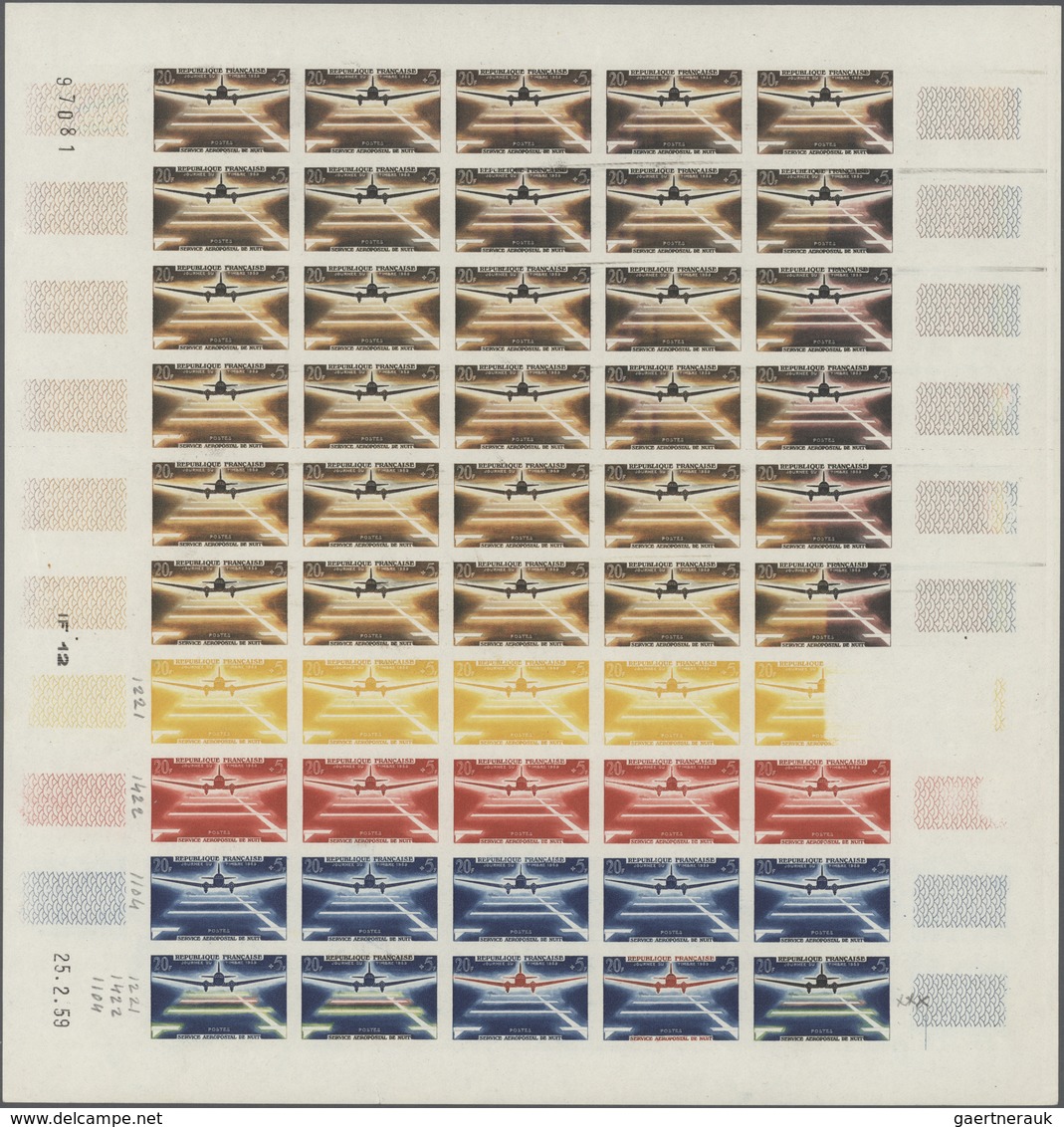 Frankreich: 1943/1980, IMPERFORATE COLOUR PROOFS, TOP COLLECTION of apprx. 59.000 colour proofs all