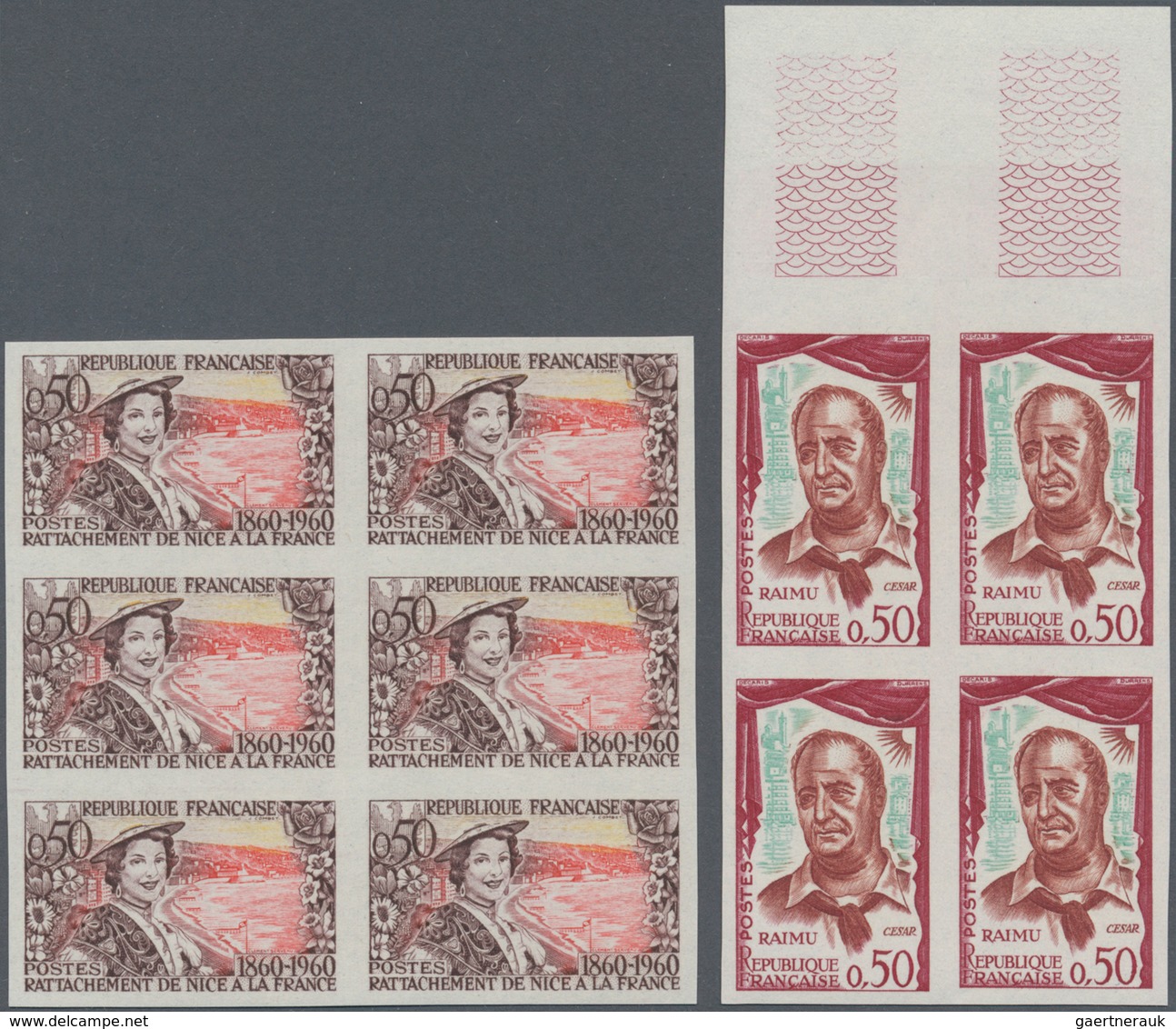 Frankreich: 1960/1976, Accumulation With 180 IMPERFORATE Stamps Mostly In Larger Blocks With Some Be - Collections