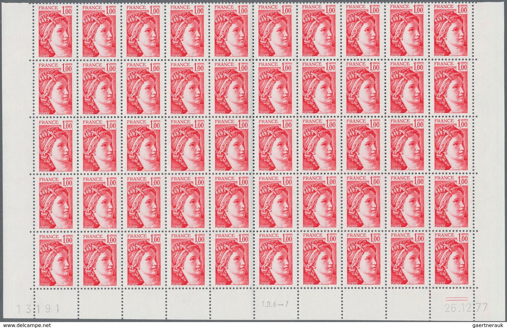 Frankreich: 1977, Definitives "Sabine De Gandon", MISSING PHOSPHOR (BRILLIANT GUM), 0.80fr. Bright G - Collections