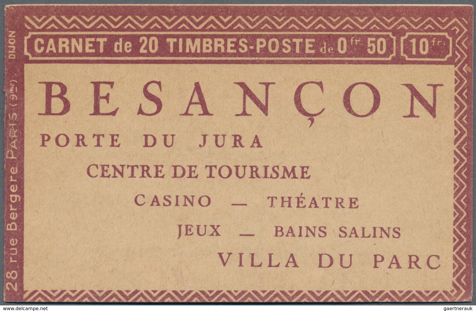 Frankreich - Markenheftchen: 1929/1940 (ca.), Three Booklets: 10fr. Booklet "Besancon" With 20 Stamp - Other & Unclassified