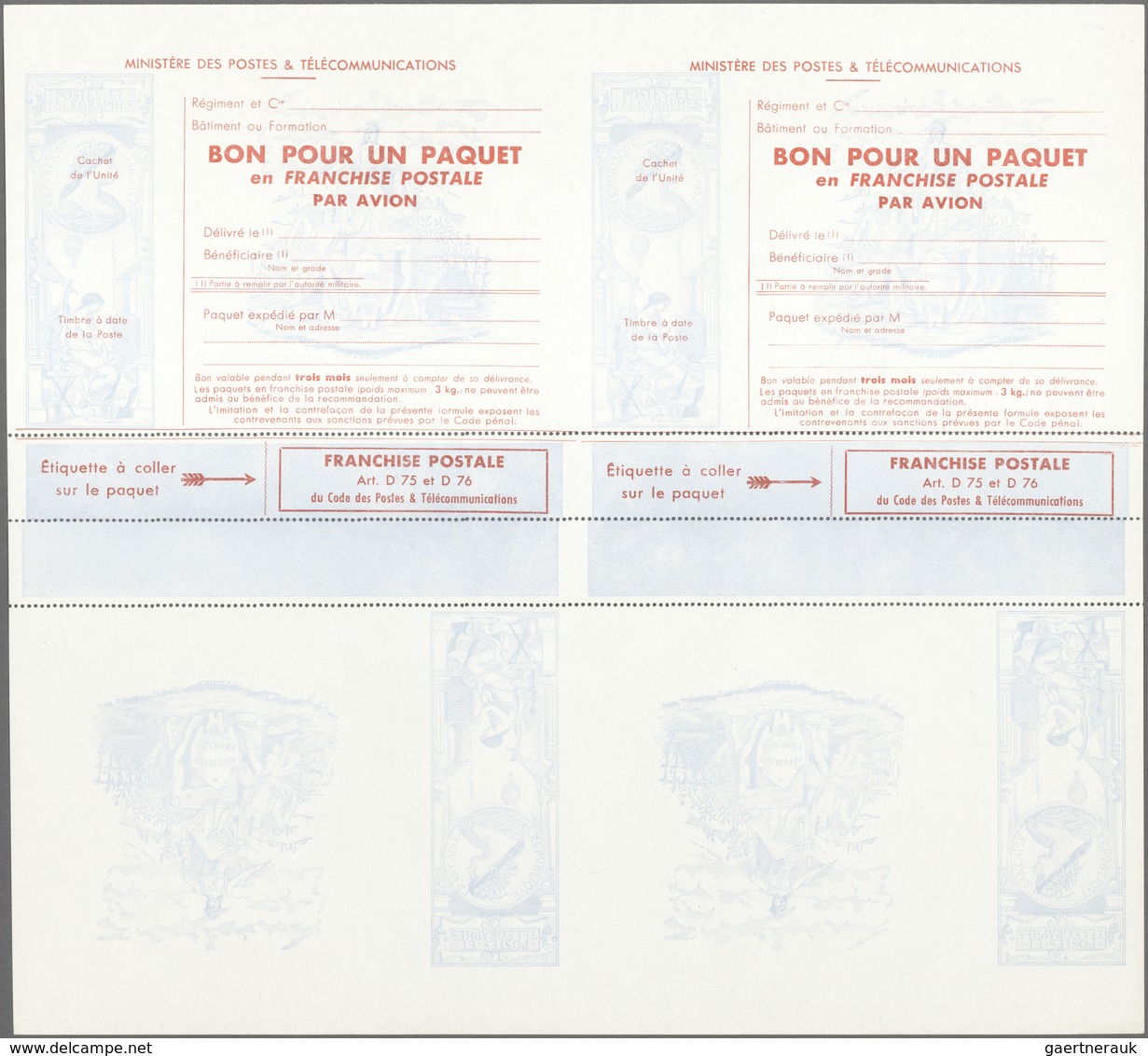 Frankreich - Portofreiheitsmarken: Coupons For A Free Airmail Package, Block Of Four, Téte-béche, Th - Andere & Zonder Classificatie