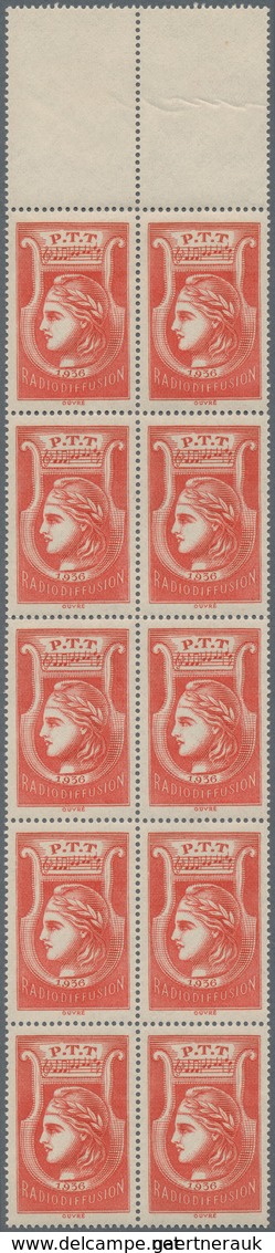 Frankreich - Portomarken: 1936, Radiodiffusion Stamp In Red, Lot Of 50 Stamps Within Multiples, Mint - 1960-.... Neufs