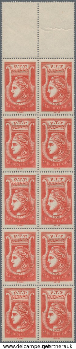 Frankreich - Portomarken: 1936, Radiodiffusion Stamp In Red, Lot Of 50 Stamps Within Multiples, Mint - 1960-.... Postfris