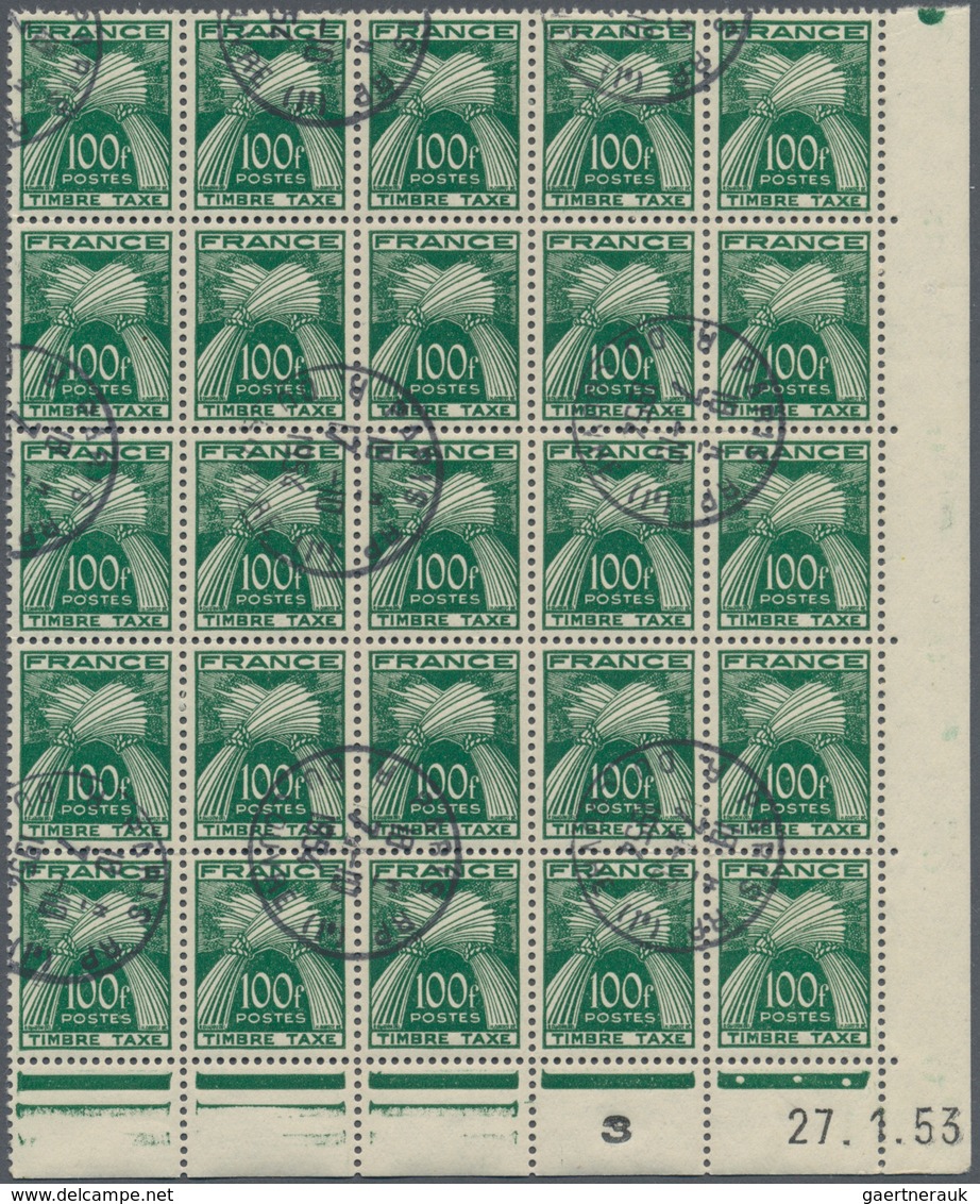 Frankreich - Portomarken: 1953, Postage Due 100fr. Green 'wheat' Lot Of About 400 Stamps In Larger B - 1960-.... Neufs