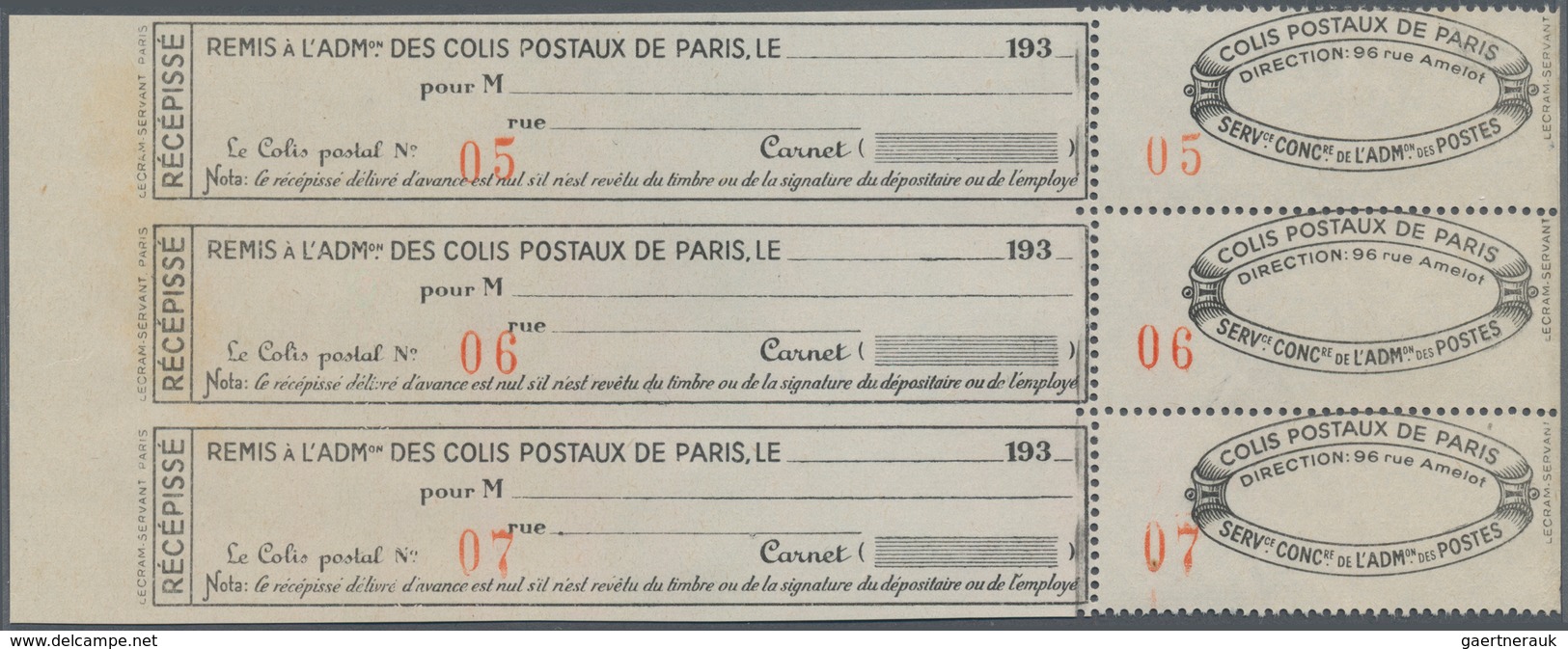 Frankreich - Postpaketmarken: 1930, Two-part Coupon 'COLIS POSTAUX DE PARIS' Black On White Paper (w - Other & Unclassified