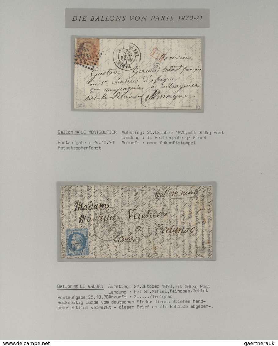 Frankreich - Ballonpost: 1870/1871, BALLON MONTE, Exhibit Collection Of 87 Entires From 22 September - 1960-.... Cartas & Documentos