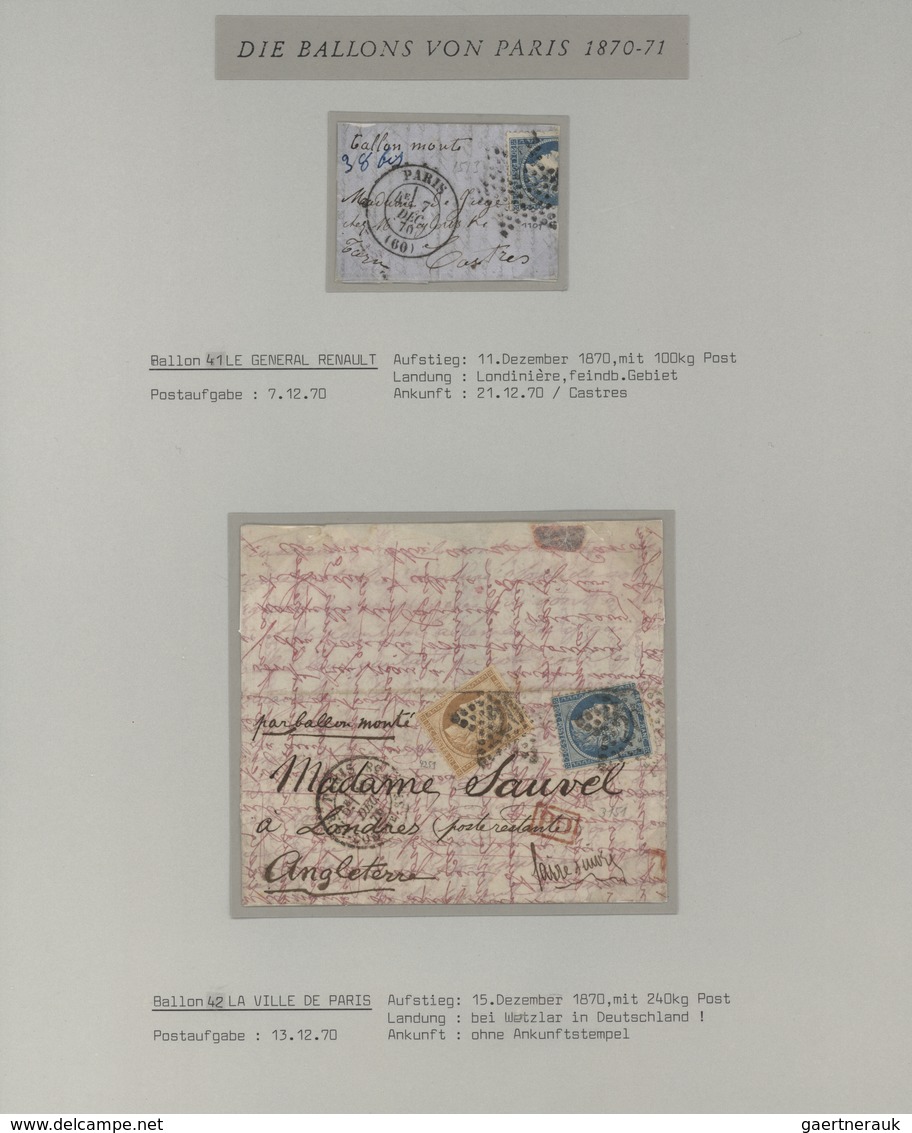 Frankreich - Ballonpost: 1870/1871, BALLON MONTE, Exhibit Collection Of 87 Entires From 22 September - 1960-.... Covers & Documents