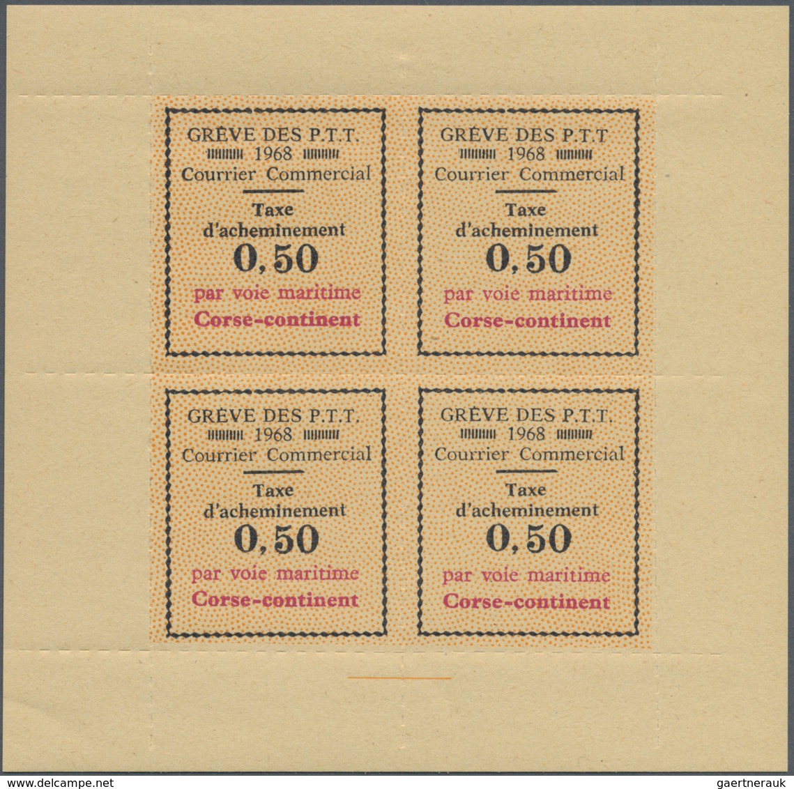 Frankreich - Besonderheiten: 1968, Corse-continent 0,50 (fr.) Taxe D’acheminement In A Lot With 20 S - Other & Unclassified