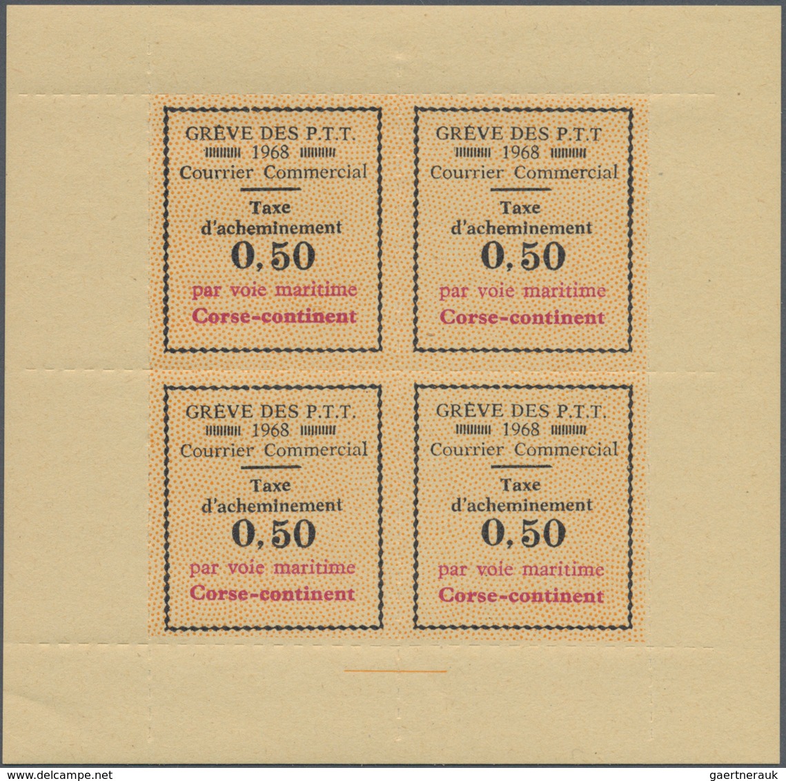 Frankreich - Besonderheiten: 1968, Corse-continent 0,50 (fr.) Taxe D’acheminement In A Lot With 20 S - Sonstige & Ohne Zuordnung