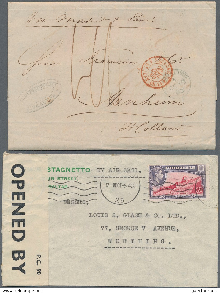 Gibraltar: 1852/1943, Lot Of 32 Covers/cards/stationeries, E.g. Censored And Airmail, Nice Range Of - Gibraltar