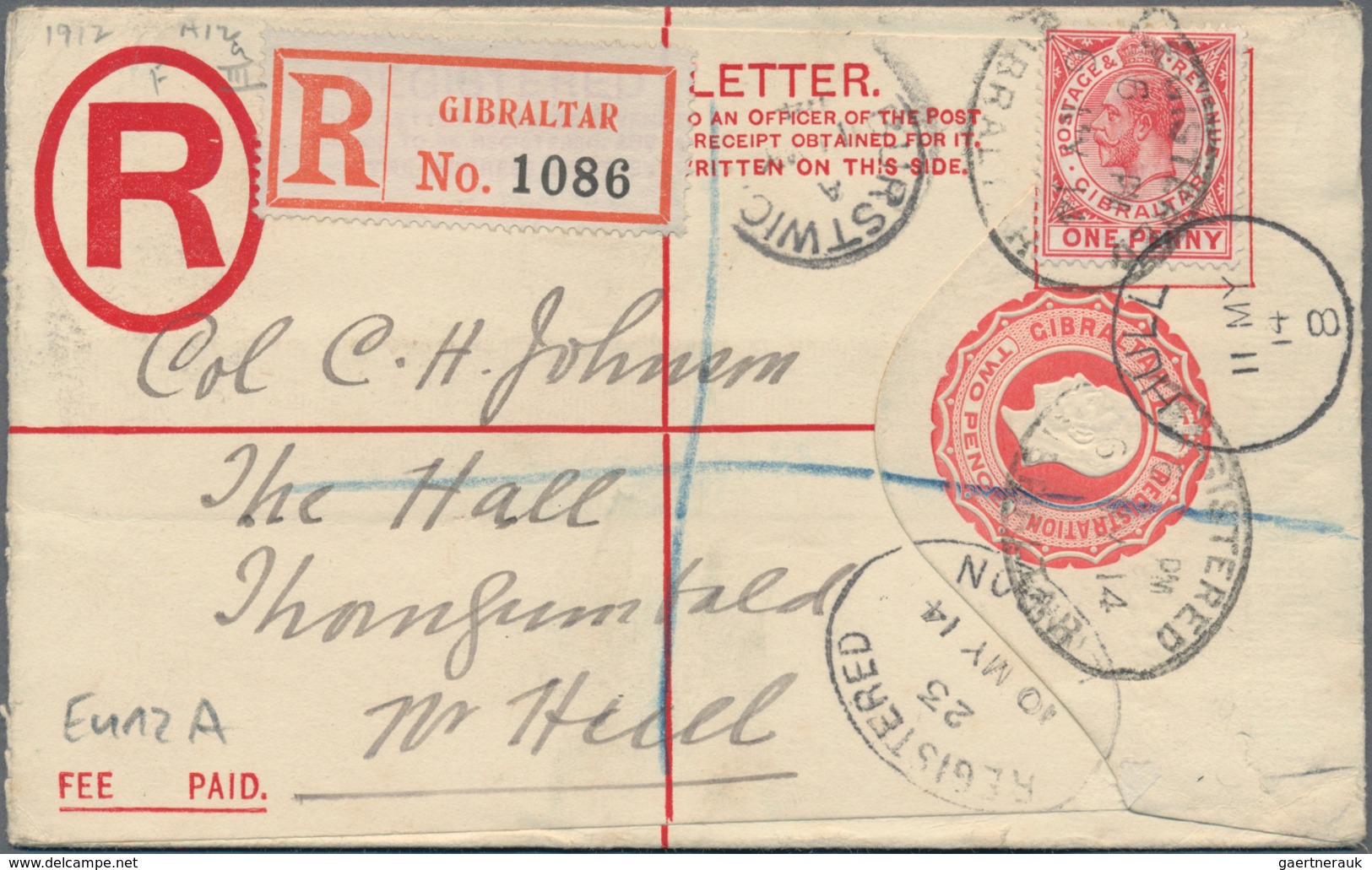 Gibraltar - Ganzsachen: 1886/1968 Album With Ca. 55 Used Postal Stationary, Incl. Registered Mail, P - Gibraltar