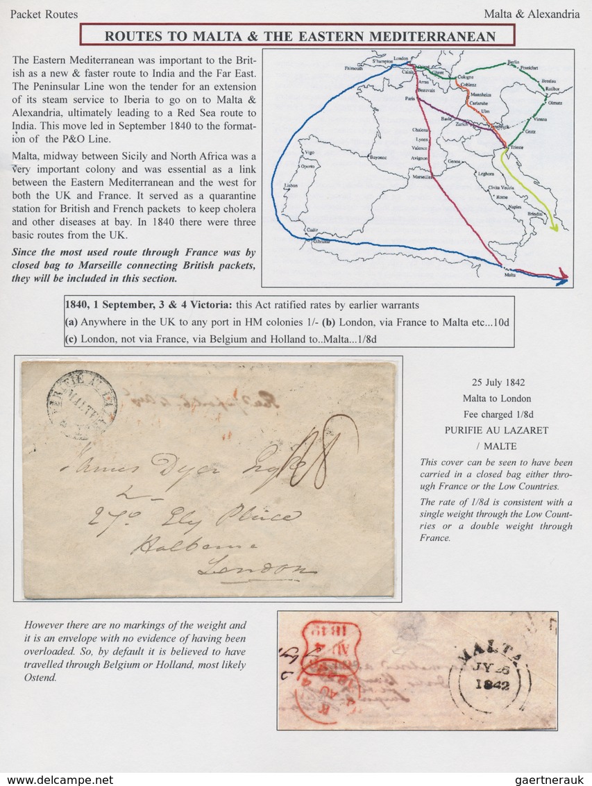 Großbritannien: 1841/1854, 8 Folded Letters Showing Routes And Postage Rates To Malta And The Easter - Autres & Non Classés