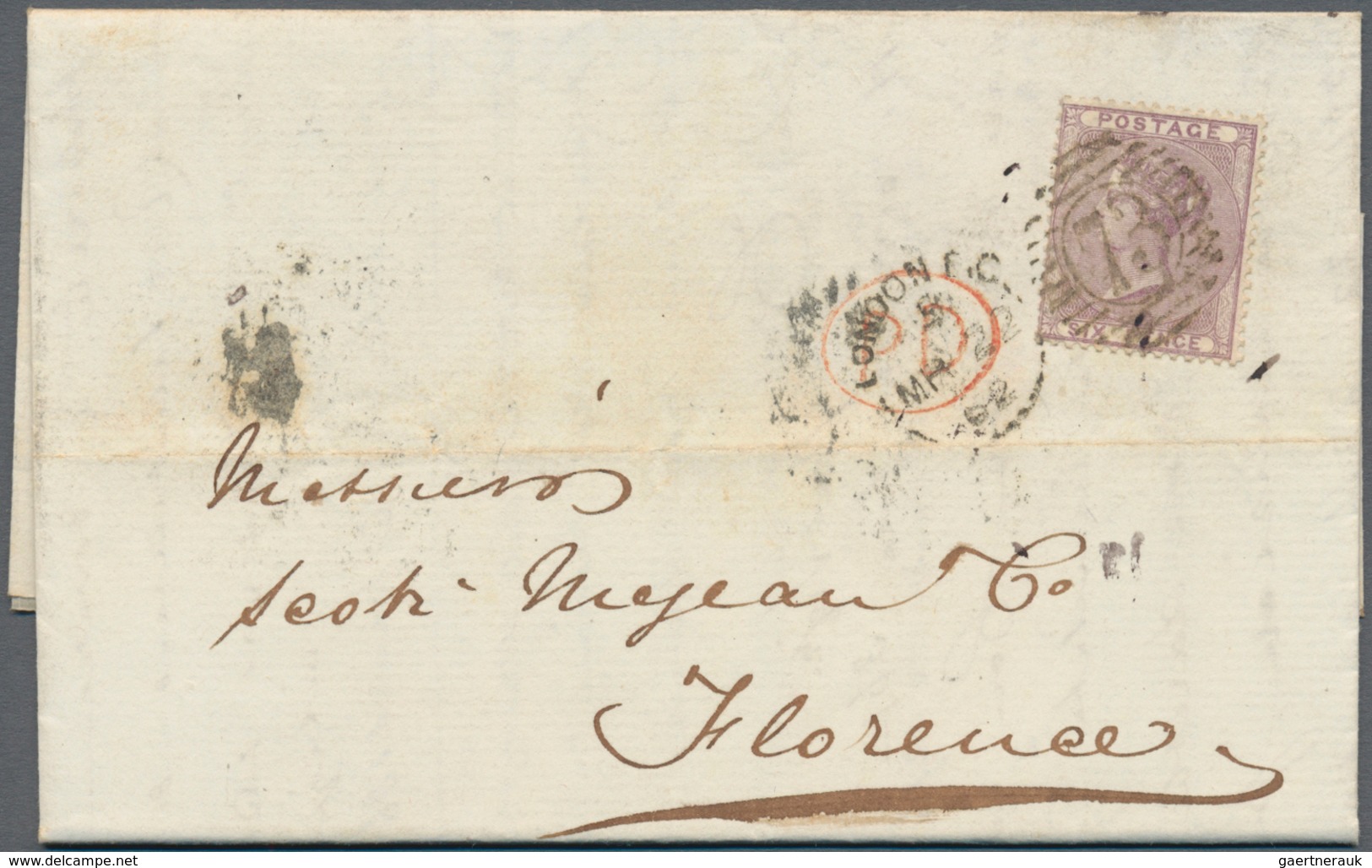 Großbritannien: 1861/1869, 6d. foreign rate franked by surface-printed issues, lot of 52 lettersheet